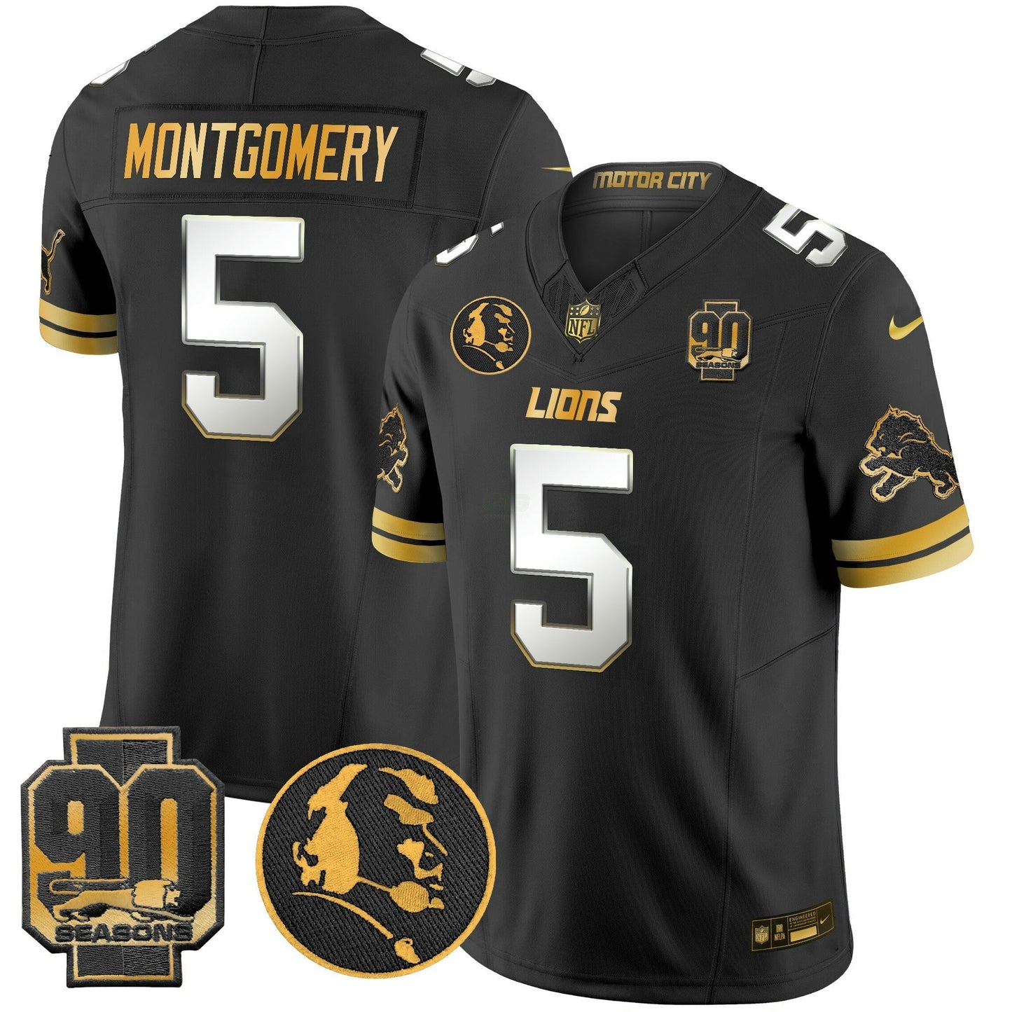 Camisa NFL Men’s Detroit 2024 90th & John Madden Patch Dourada Vapor Limited Jersey V2