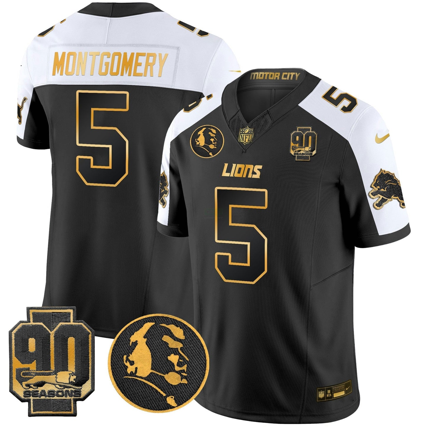 Camisa NFL Men’s Detroit 2024 90th & John Madden Patch Dourada Vapor Limited Jersey V2