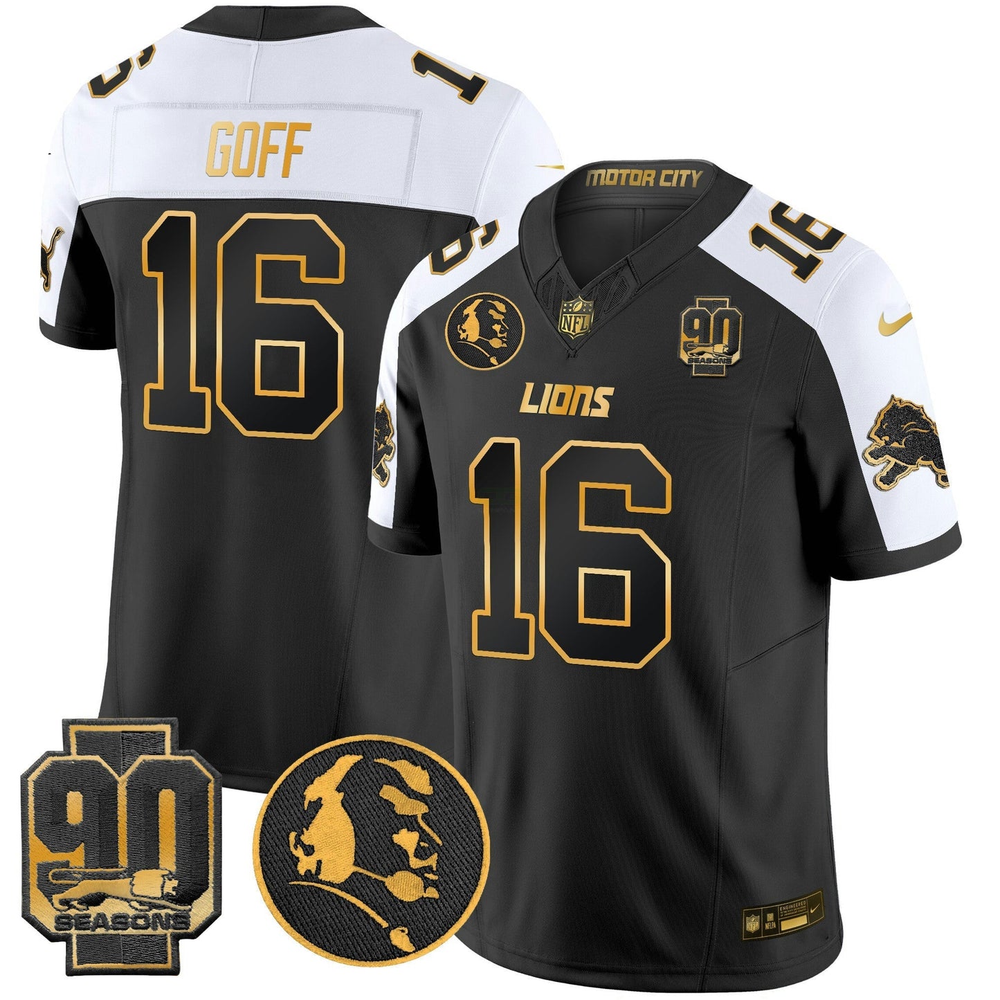 Camisa NFL Men’s Detroit 2024 90th & John Madden Patch Dourada Vapor Limited Jersey V2