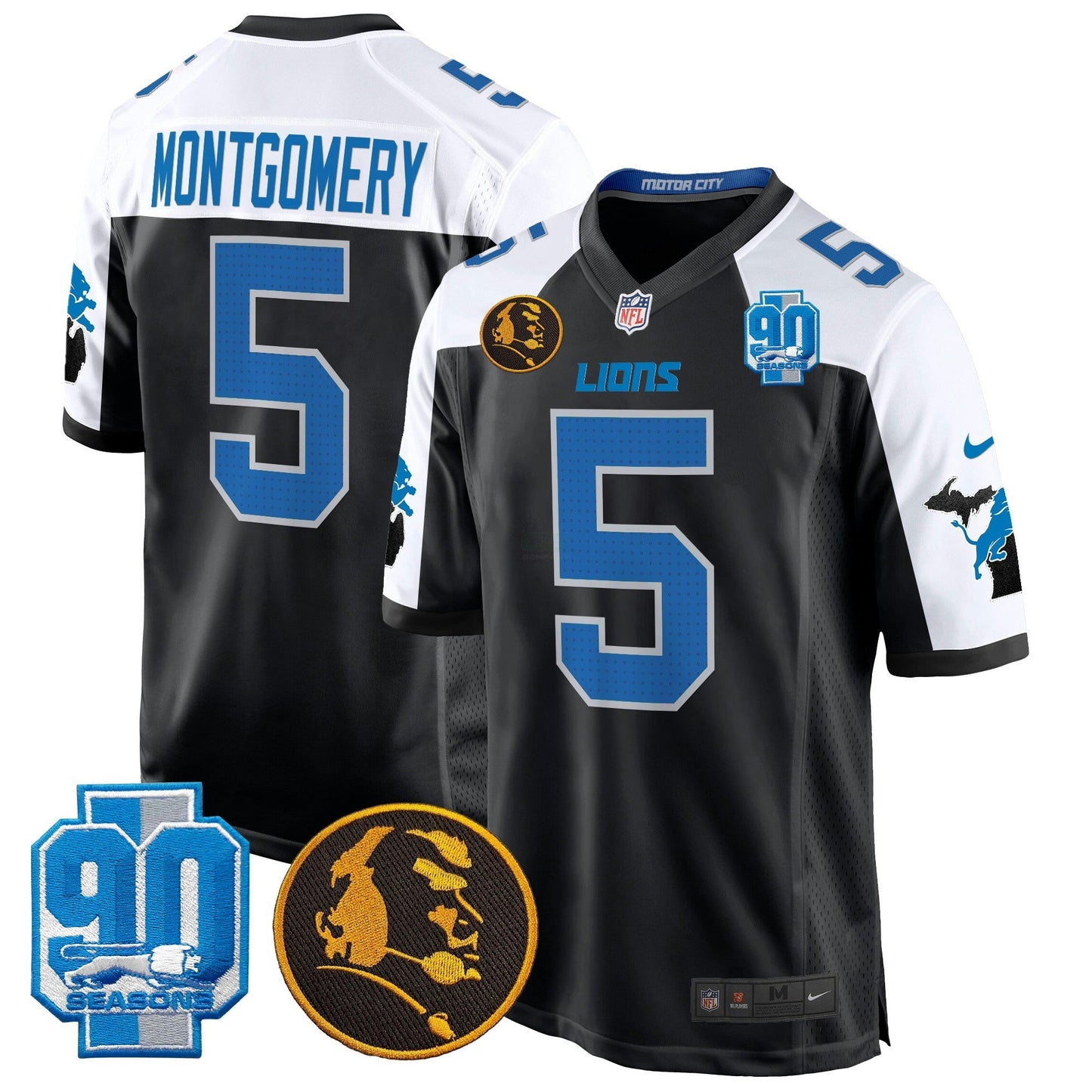 Camisa NFL Men’s Detroit 2024 90th & John Madden Patch Game Jersey