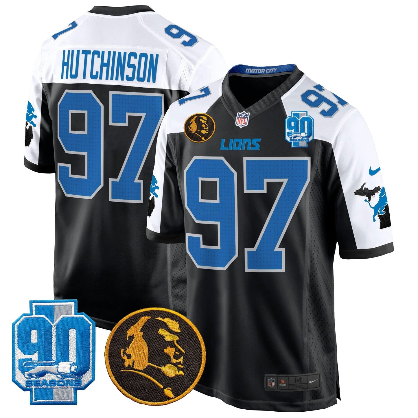 Camisa NFL Men’s Detroit 2024 90th & John Madden Patch Game Jersey