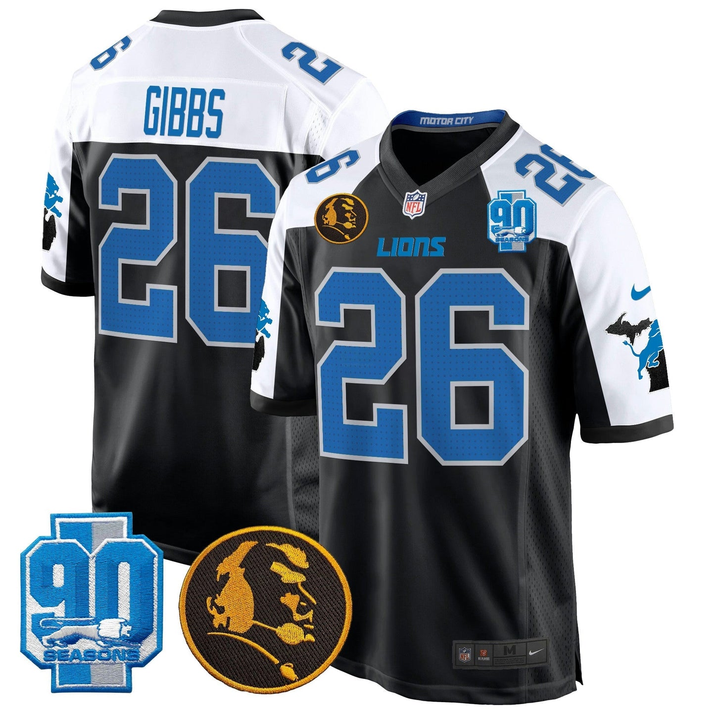 Camisa NFL Men’s Detroit 2024 90th & John Madden Patch Game Jersey