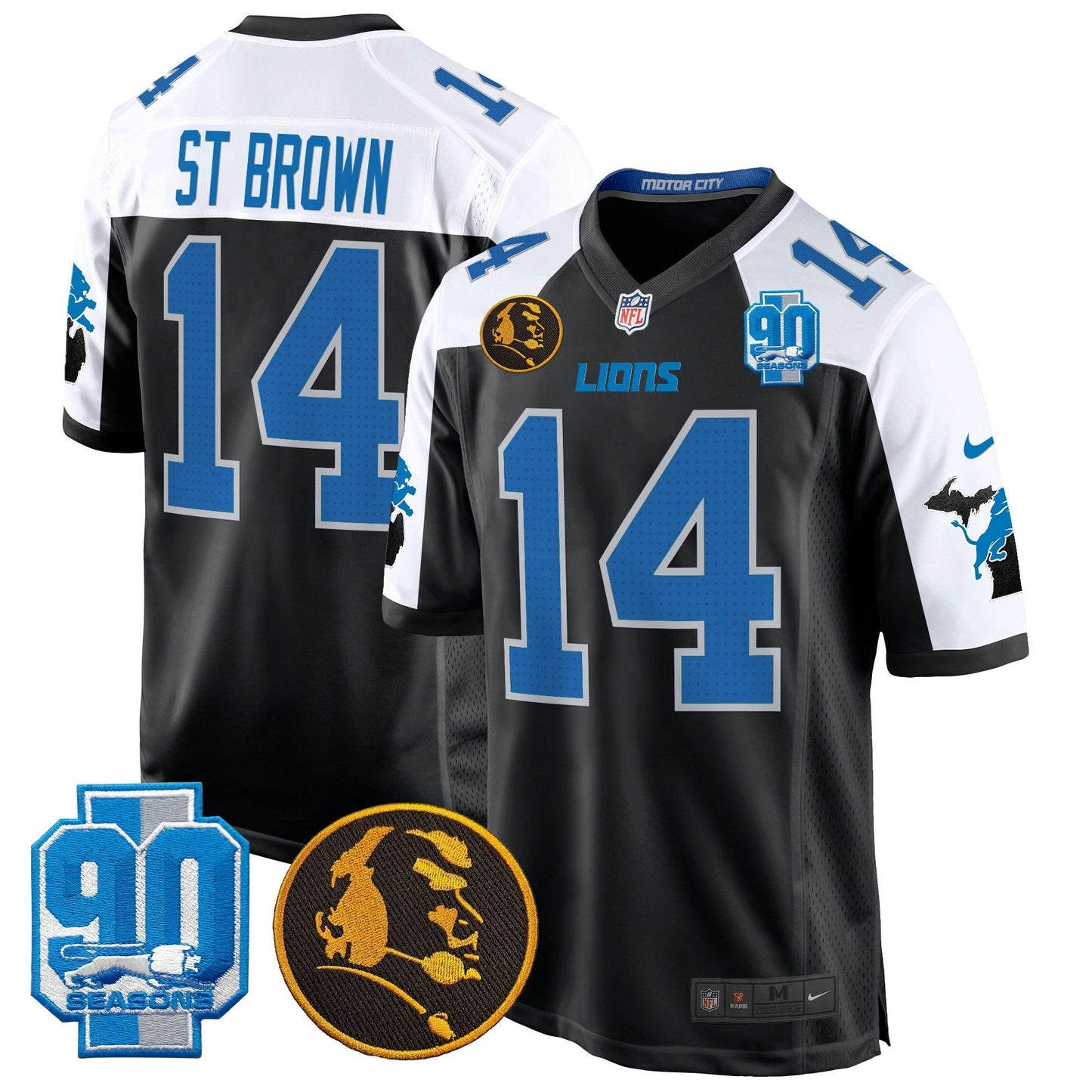 Camisa NFL Men’s Detroit 2024 90th & John Madden Patch Game Jersey