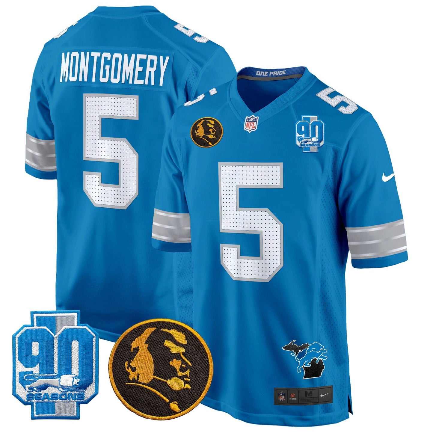 Camisa NFL Men’s Detroit 2024 90th & John Madden Patch Game Jersey