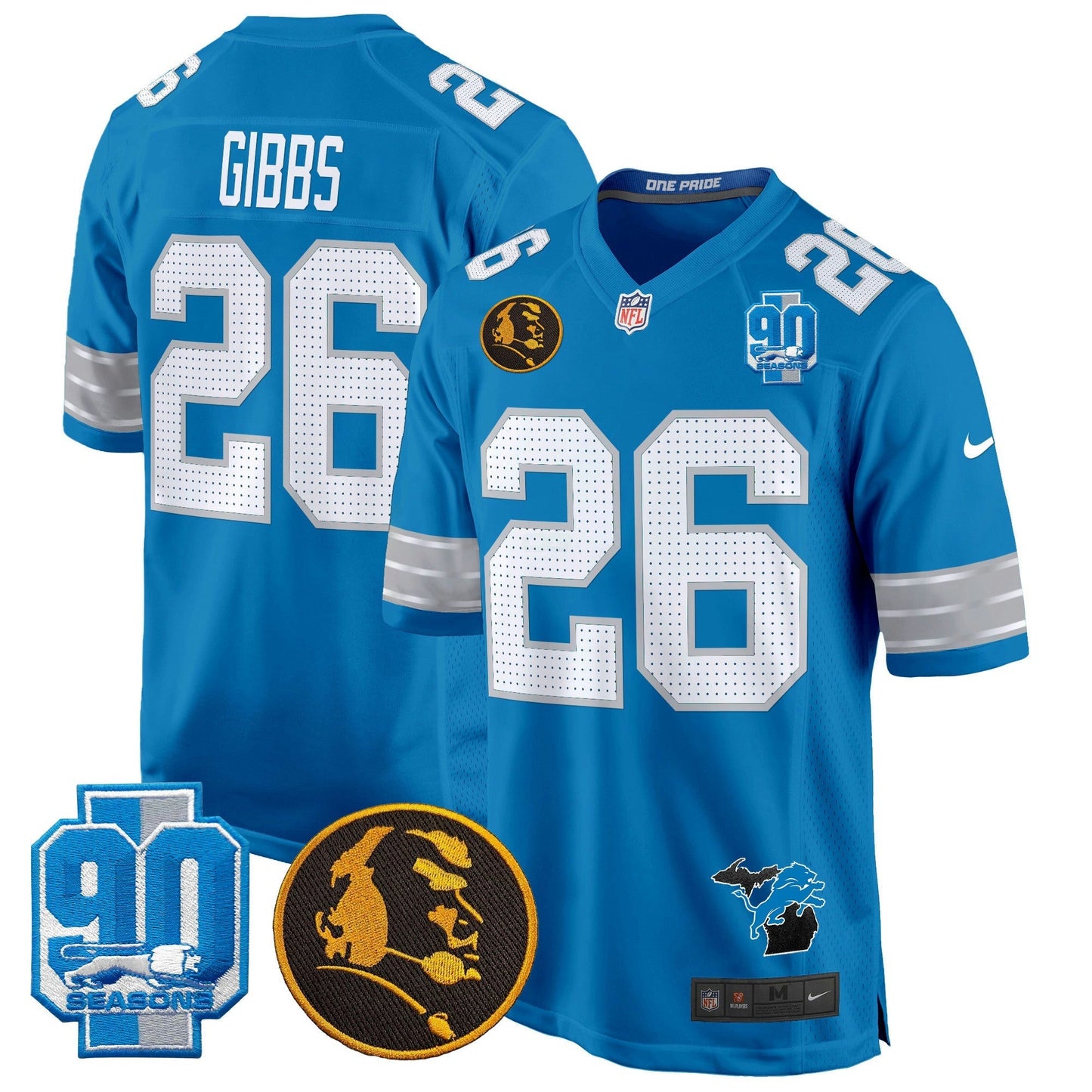 Camisa NFL Men’s Detroit 2024 90th & John Madden Patch Game Jersey