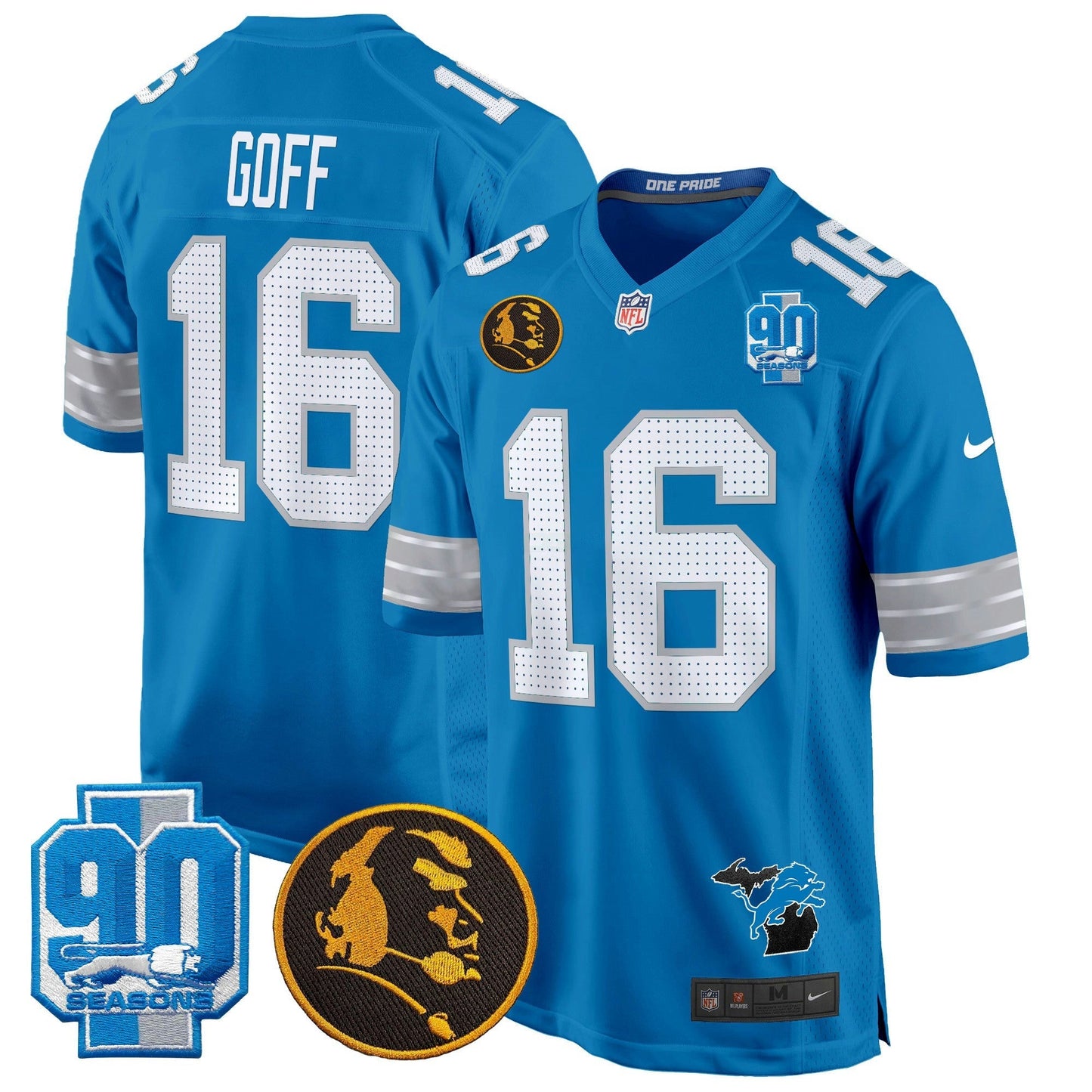 Camisa NFL Men’s Detroit 2024 90th & John Madden Patch Game Jersey