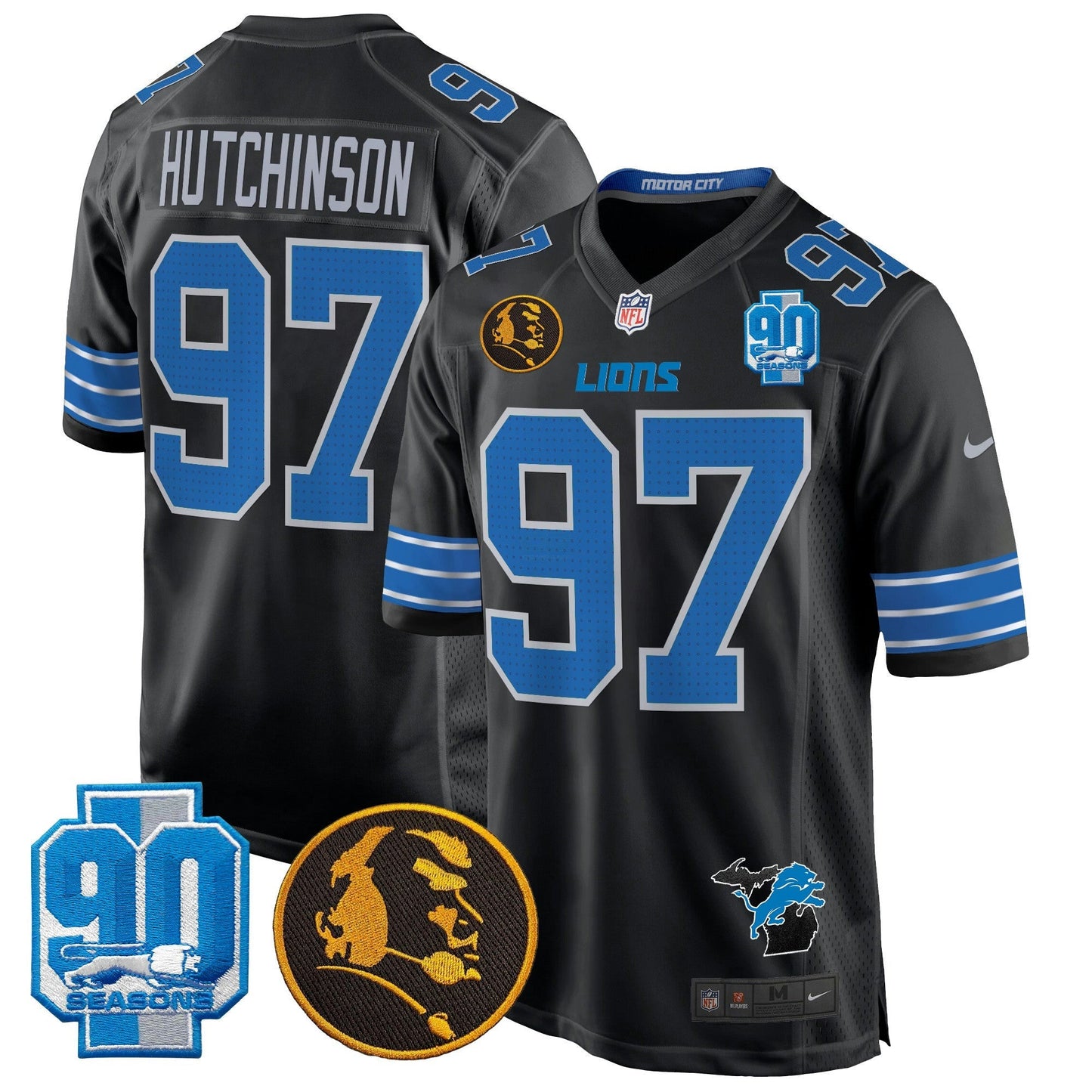Camisa NFL Men’s Detroit 2024 90th & John Madden Patch Game Jersey