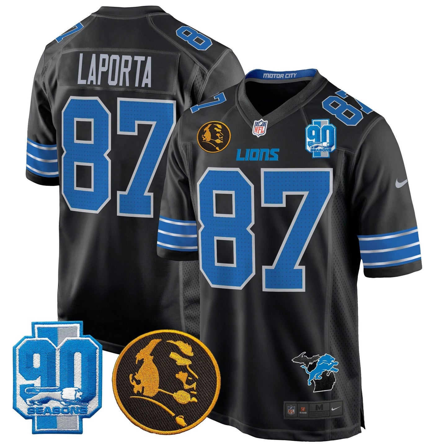 Camisa NFL Men’s Detroit 2024 90th & John Madden Patch Game Jersey