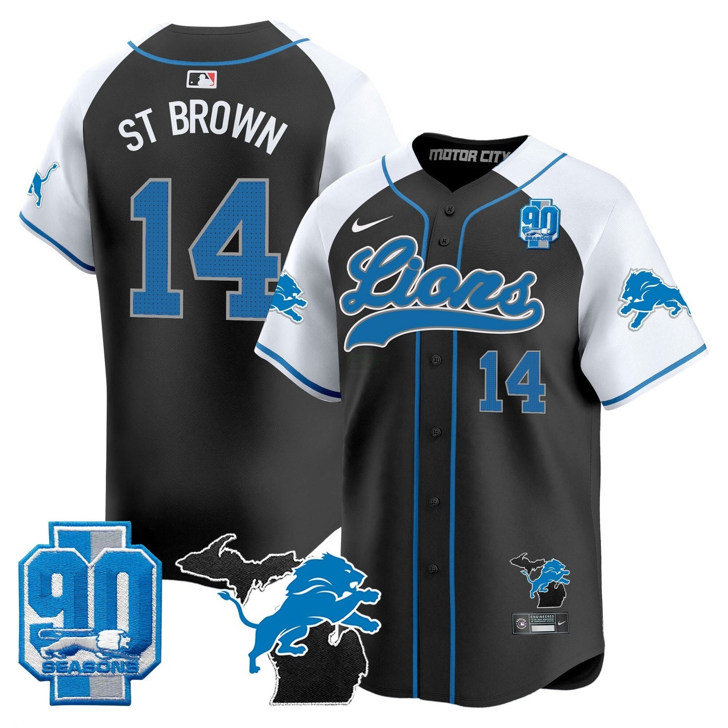 Camisa NFL Men’s Detroit 2024 Michigan & 90th Season Patch Dourada Jersey