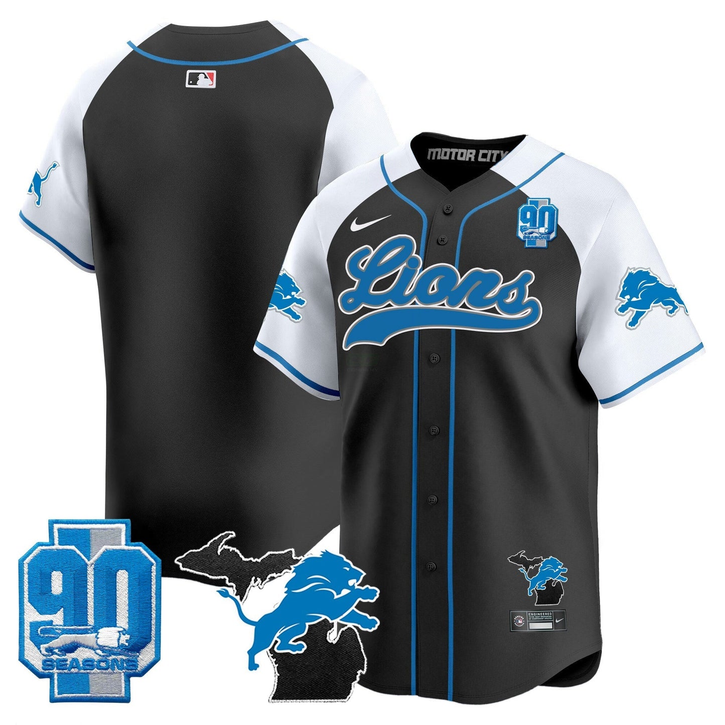 Camisa NFL Men’s Detroit 2024 Michigan & 90th Season Patch Dourada Jersey