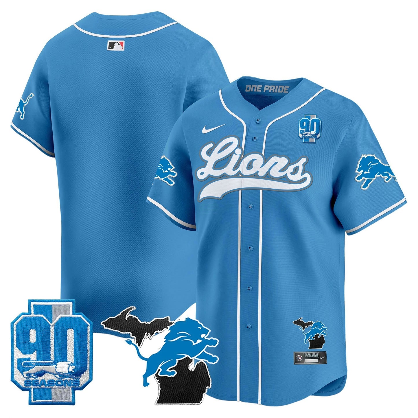 Camisa NFL Men’s Detroit 2024 Michigan & 90th Season Patch Jersey