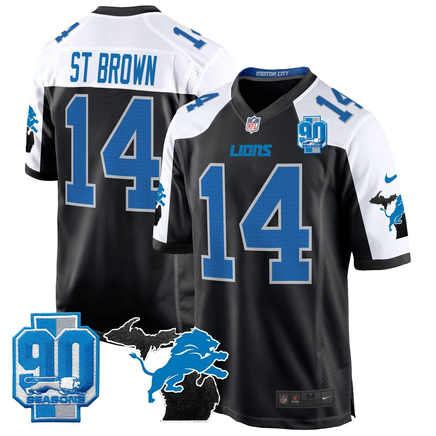 Camisa NFL Men’s Detroit 2024 Michigan & 90th Year Patch Game Jersey