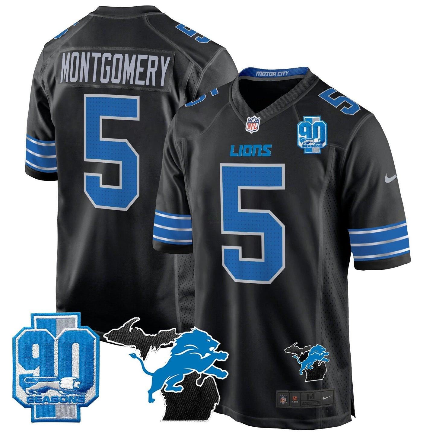 Camisa NFL Men’s Detroit 2024 Michigan & 90th Year Patch Game Jersey