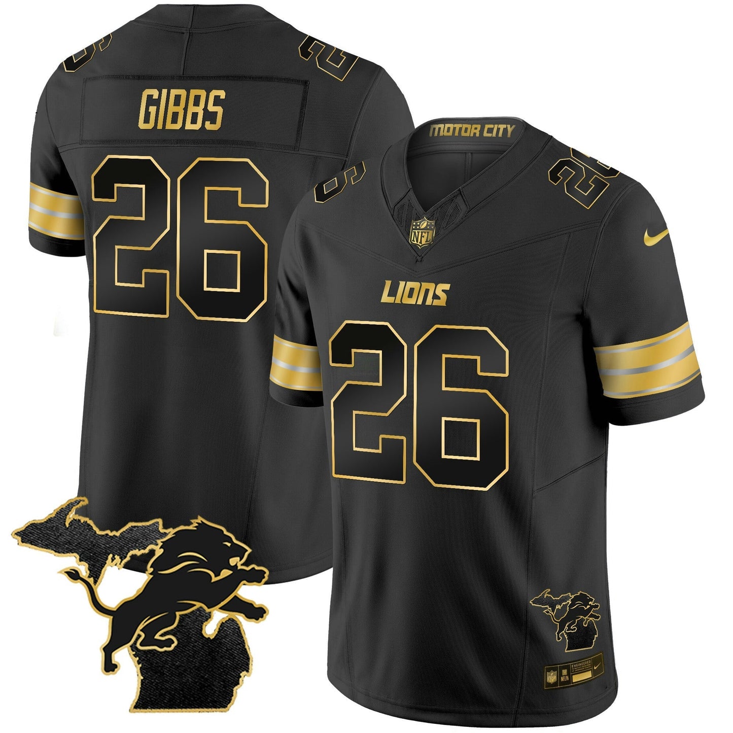 Camisa NFL Men’s Detroit 2024 Michigan Patch Dourada Vapor Jersey