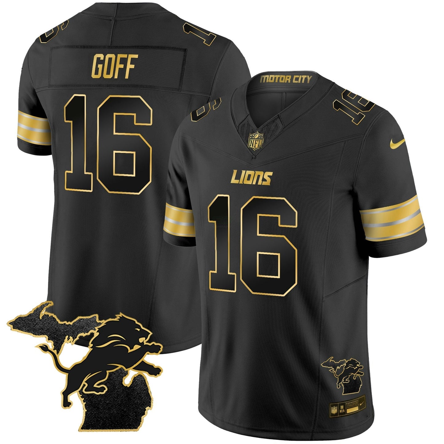 Camisa NFL Men’s Detroit 2024 Michigan Patch Dourada Vapor Jersey