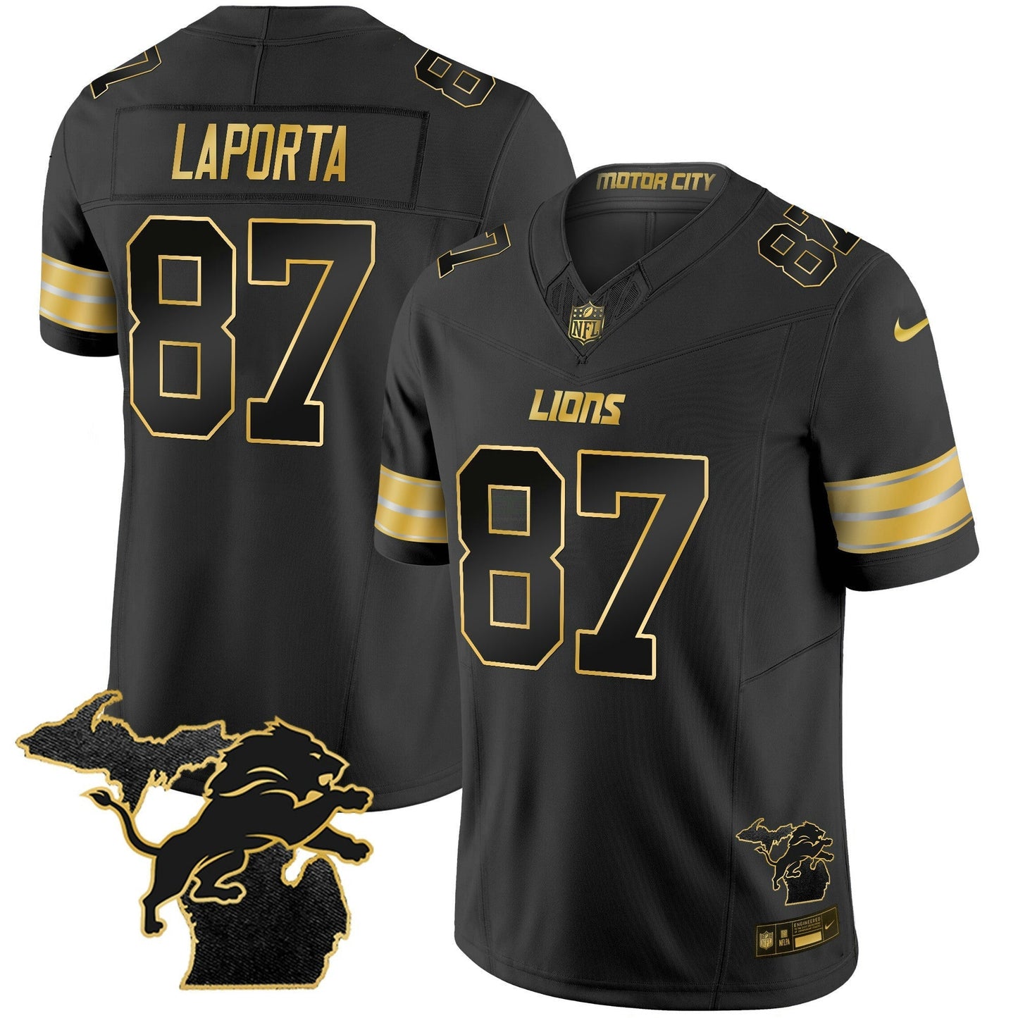 Camisa NFL Men’s Detroit 2024 Michigan Patch Dourada Vapor Jersey