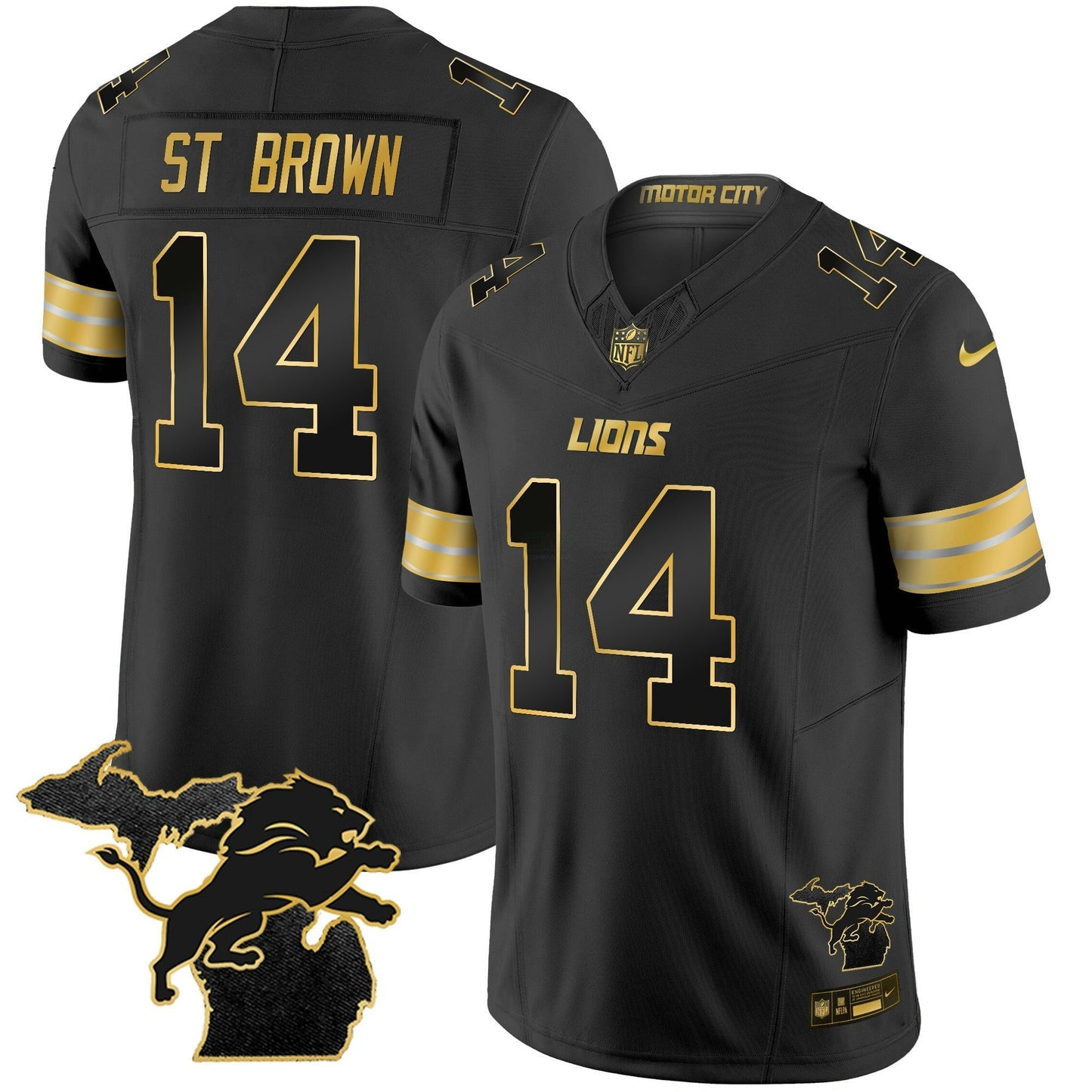 Camisa NFL Men’s Detroit 2024 Michigan Patch Dourada Vapor Jersey