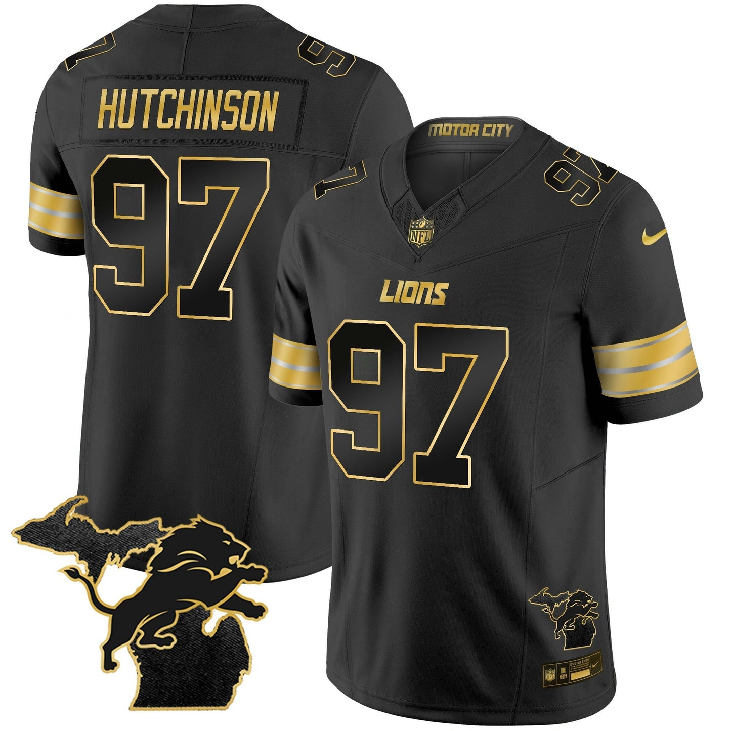 Camisa NFL Men’s Detroit 2024 Michigan Patch Dourada Vapor Jersey
