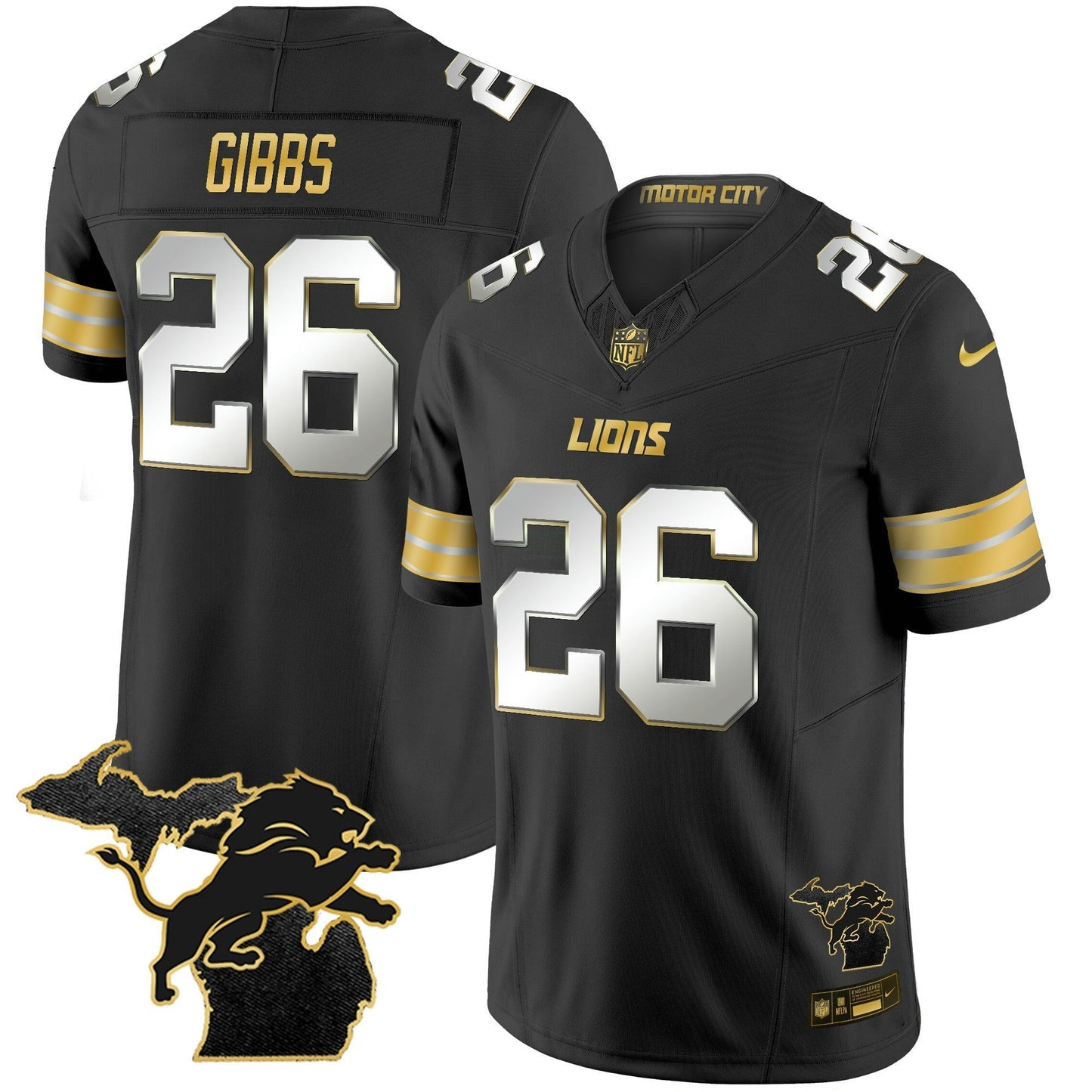 Camisa NFL Men’s Detroit 2024 Michigan Patch Dourada Vapor Jersey