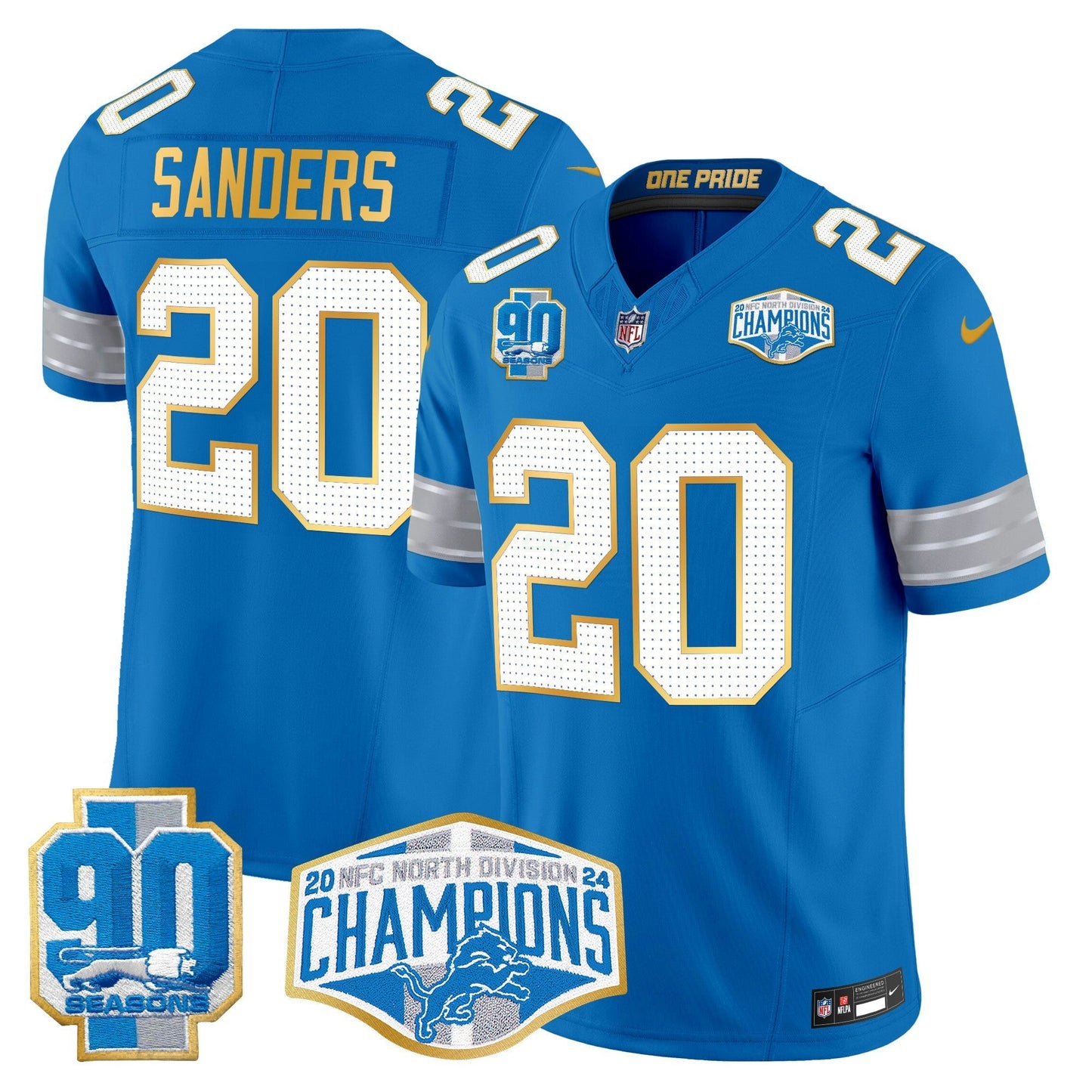 Camisa NFL Men’s Detroit 2024 NFC North Division Champions Patch Dourada Trim Vapor Limited Jersey