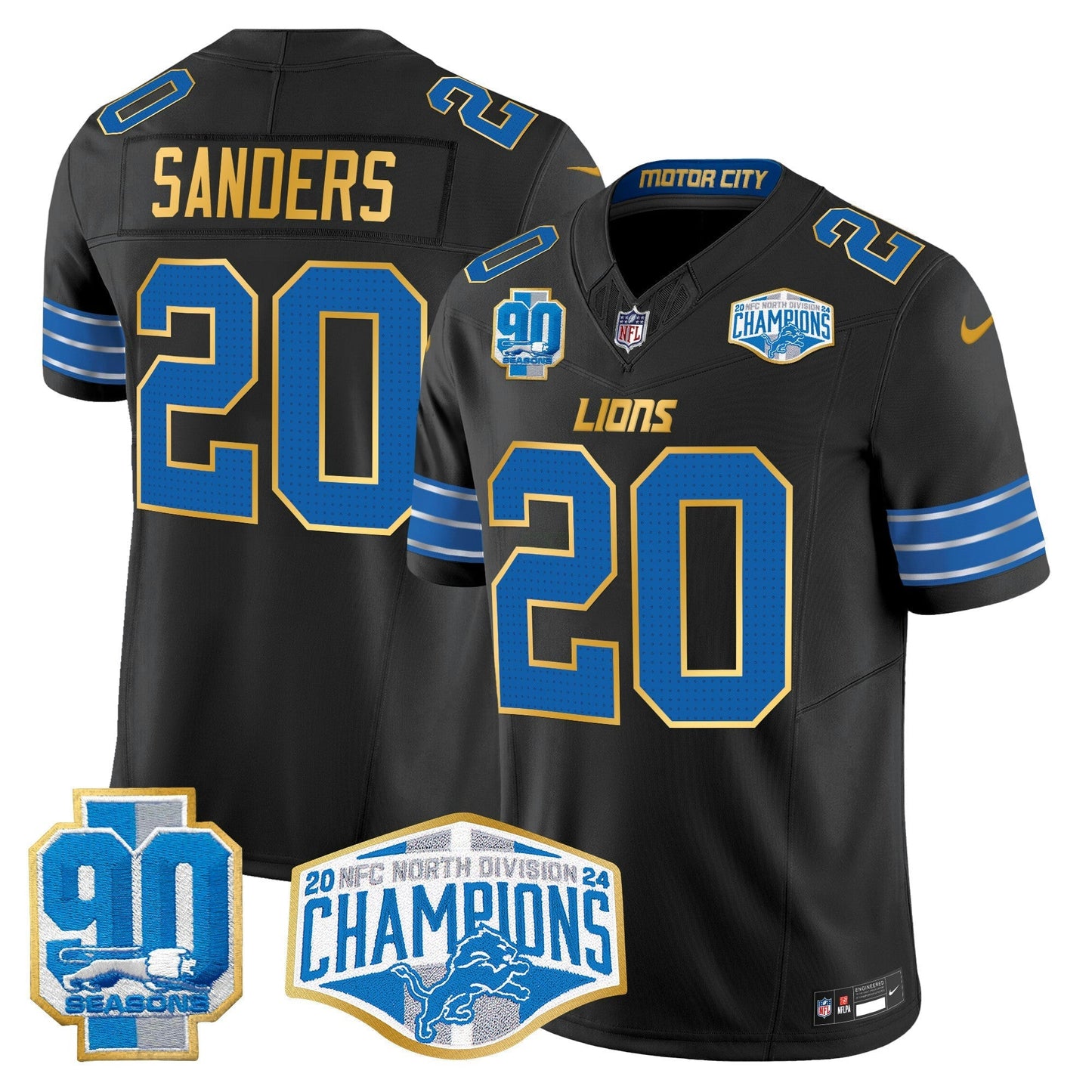 Camisa NFL Men’s Detroit 2024 NFC North Division Champions Patch Dourada Trim Vapor Limited Jersey