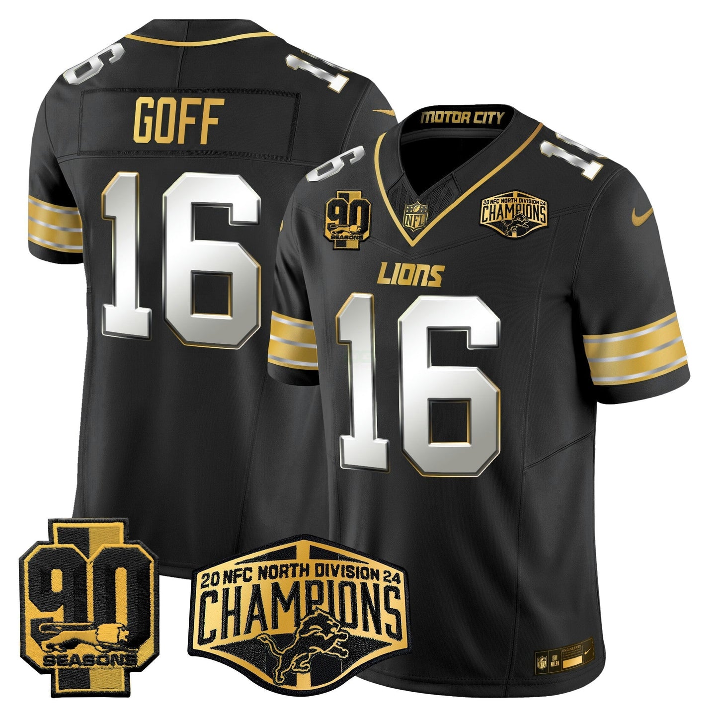 Camisa NFL Men’s Detroit 2024 NFC North Division Champions Patch Dourada Vapor Limited Jersey