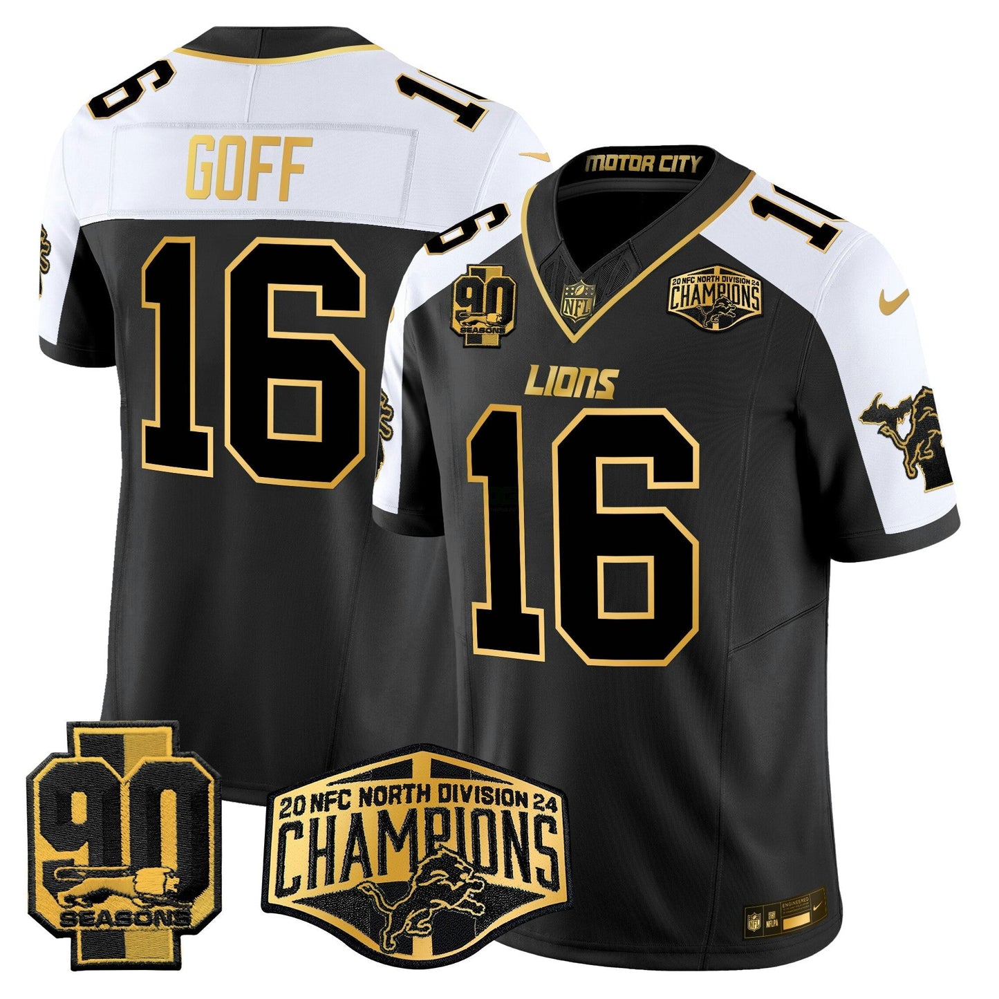Camisa NFL Men’s Detroit 2024 NFC North Division Champions Patch Dourada Vapor Limited Jersey