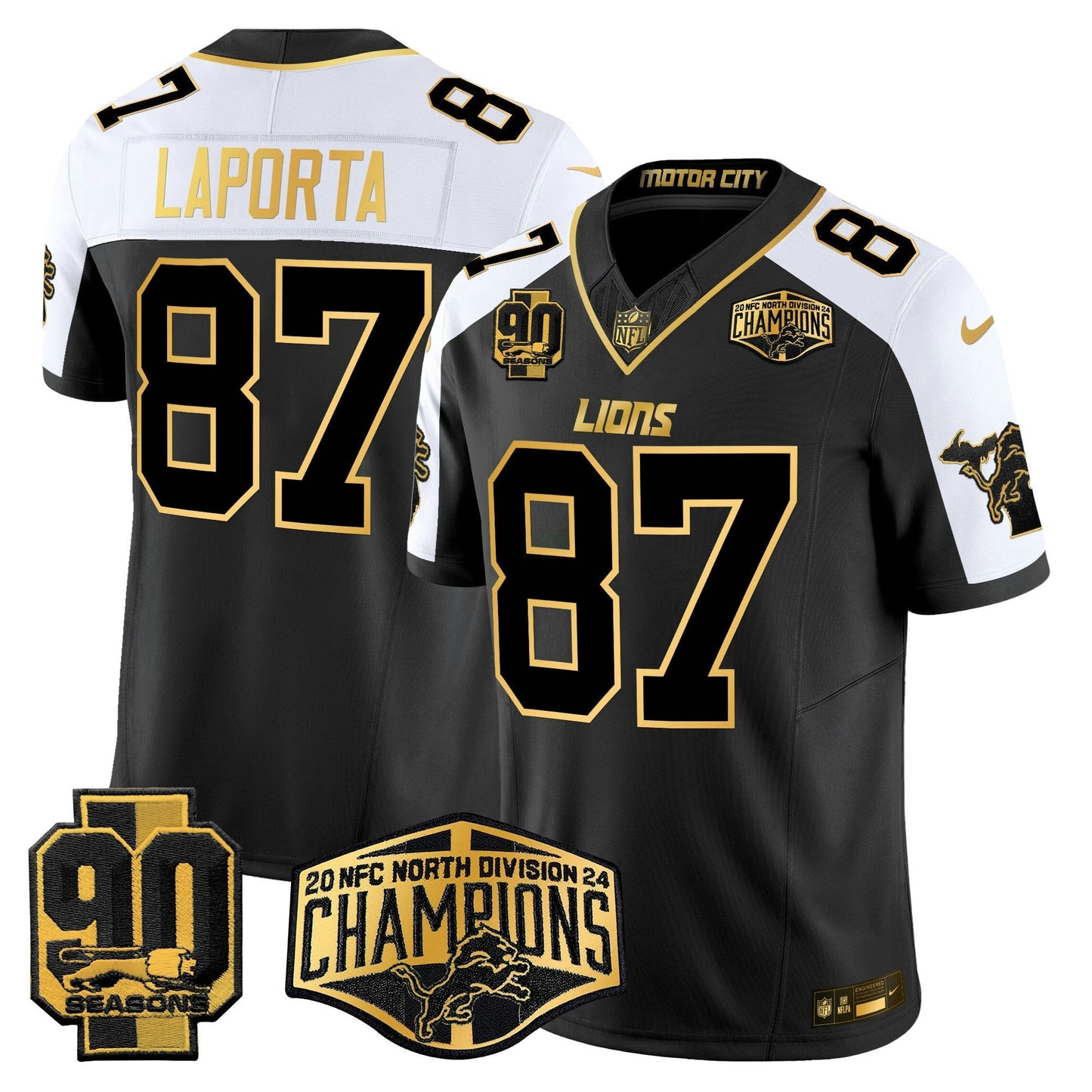 Camisa NFL Men’s Detroit 2024 NFC North Division Champions Patch Dourada Vapor Limited Jersey