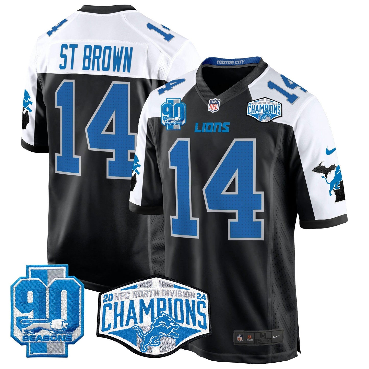 Camisa NFL Men’s Detroit 2024 NFC North Division Champions Patch Game Jersey