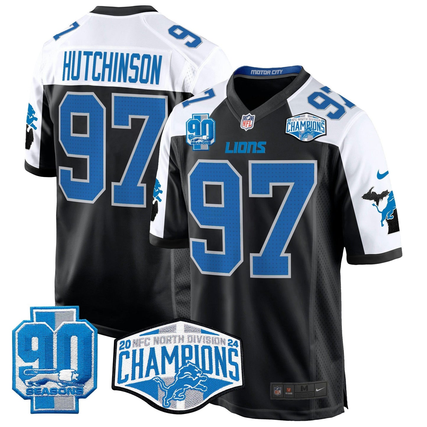 Camisa NFL Men’s Detroit 2024 NFC North Division Champions Patch Game Jersey