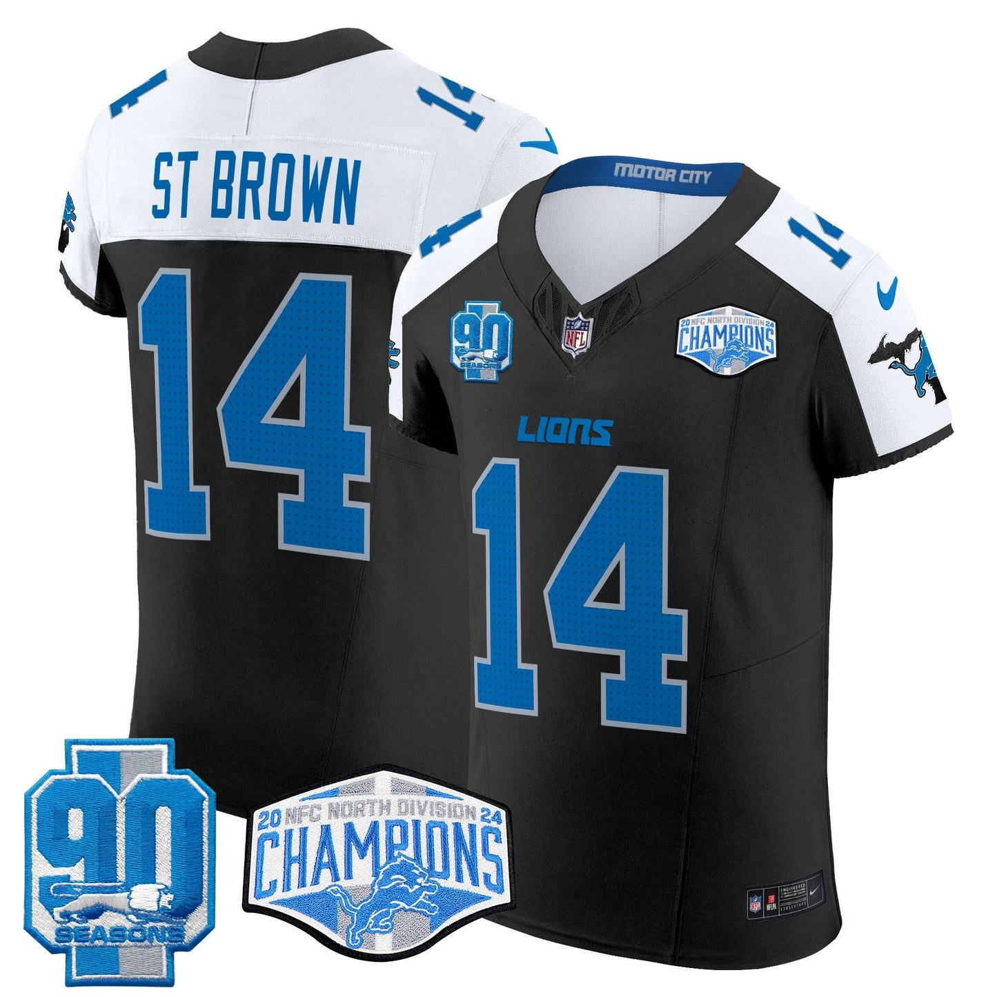 Camisa NFL Men’s Detroit 2024 NFC North Division Champions Patch Vapor Elite Jersey