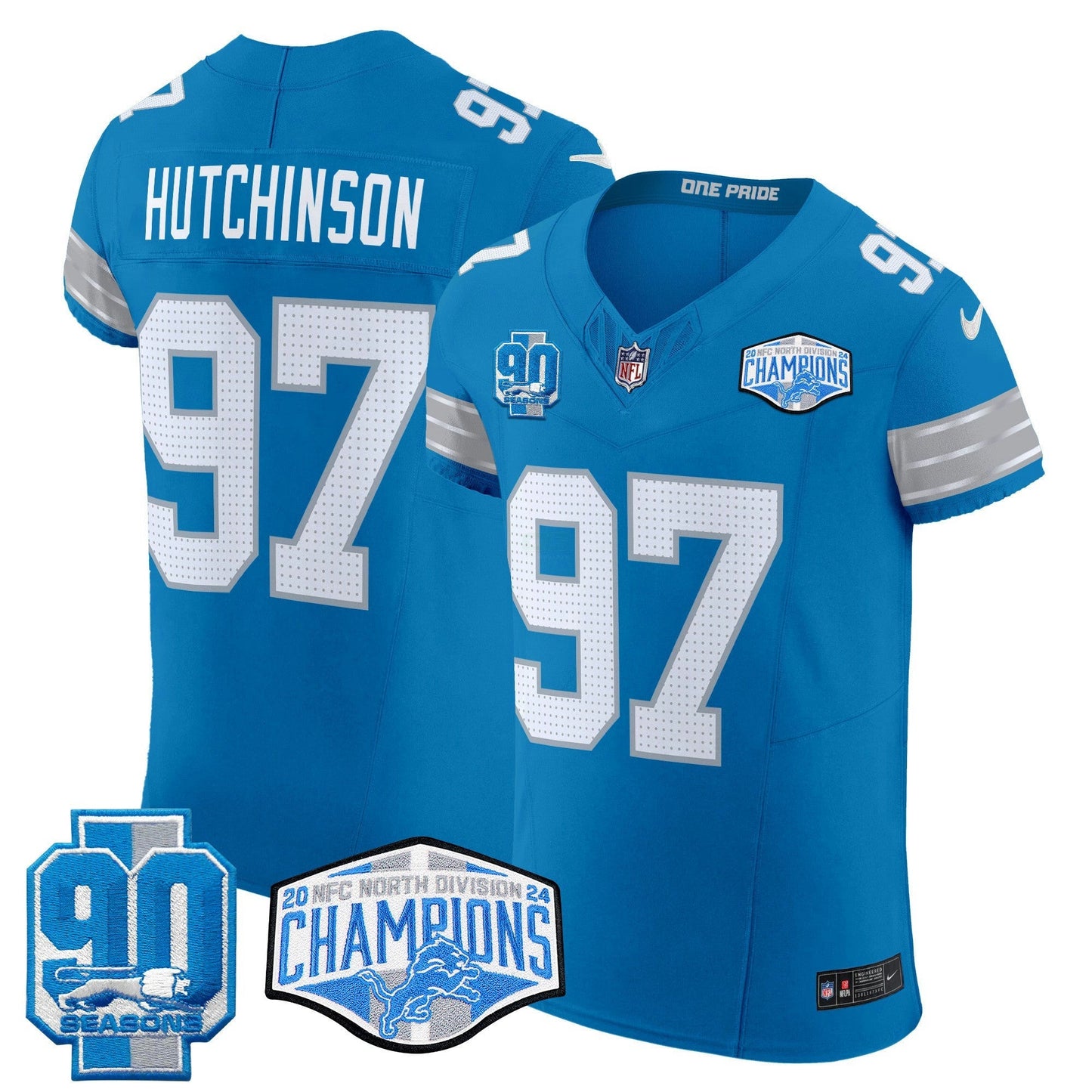 Camisa NFL Men’s Detroit 2024 NFC North Division Champions Patch Vapor Elite Jersey