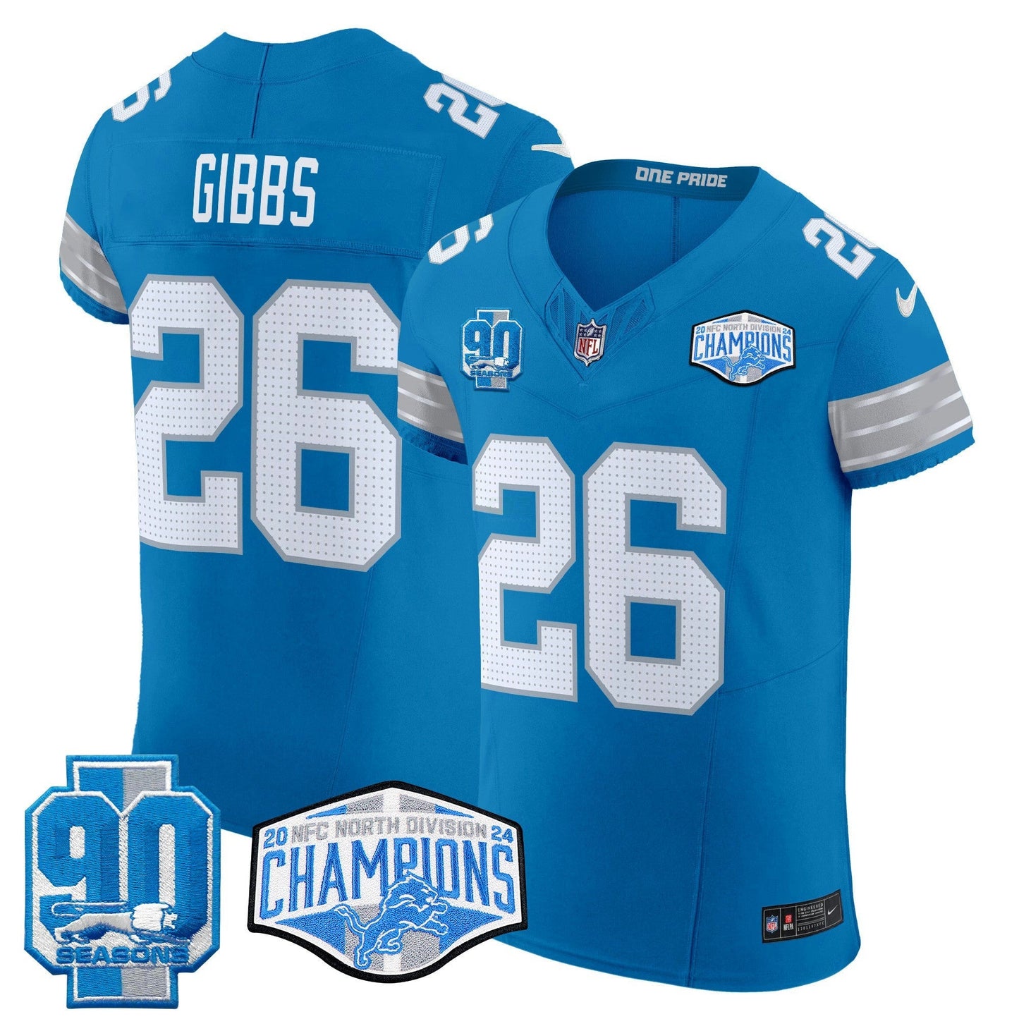 Camisa NFL Men’s Detroit 2024 NFC North Division Champions Patch Vapor Elite Jersey
