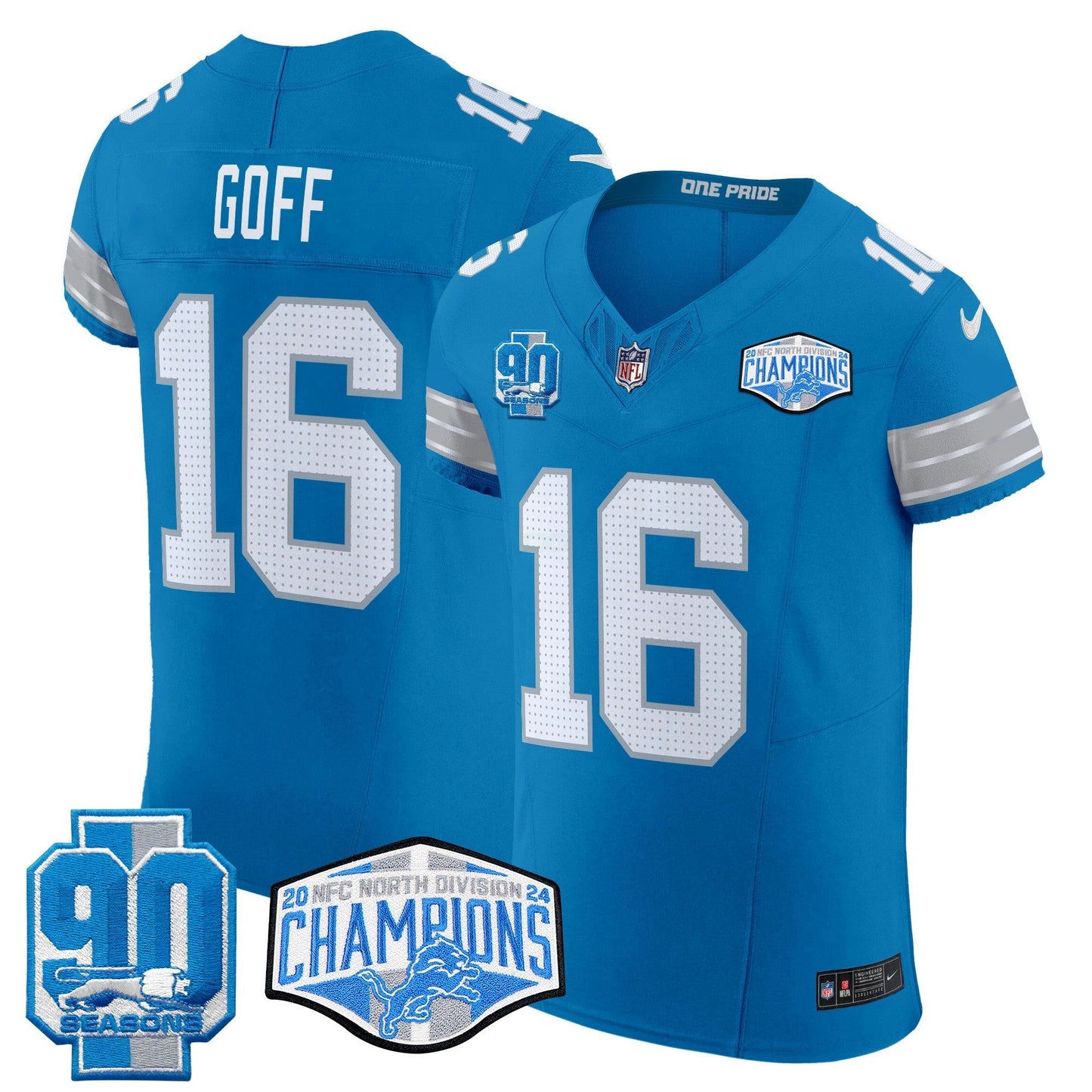Camisa NFL Men’s Detroit 2024 NFC North Division Champions Patch Vapor Elite Jersey