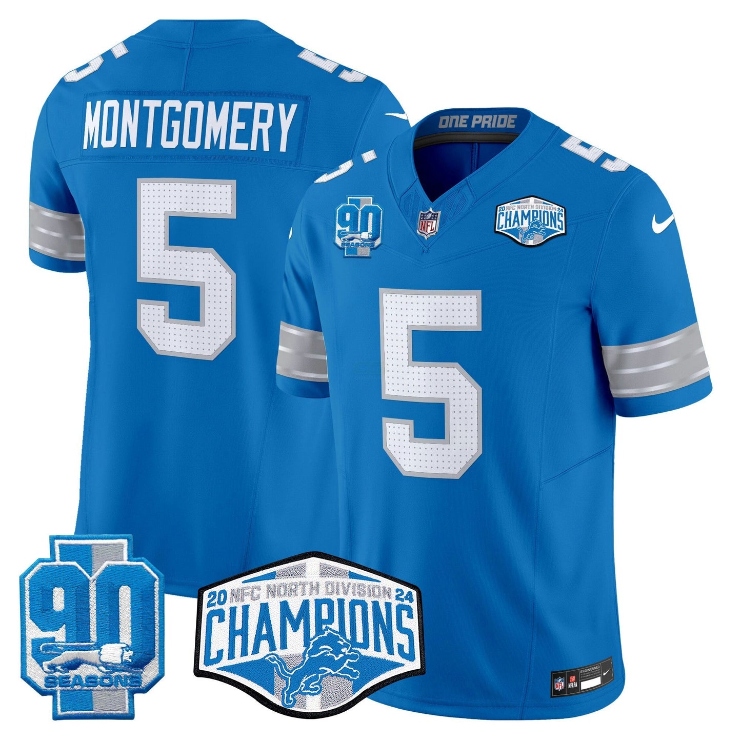 Camisa NFL Men’s Detroit 2024 NFC North Division Champions Patch Vapor Limited Jersey