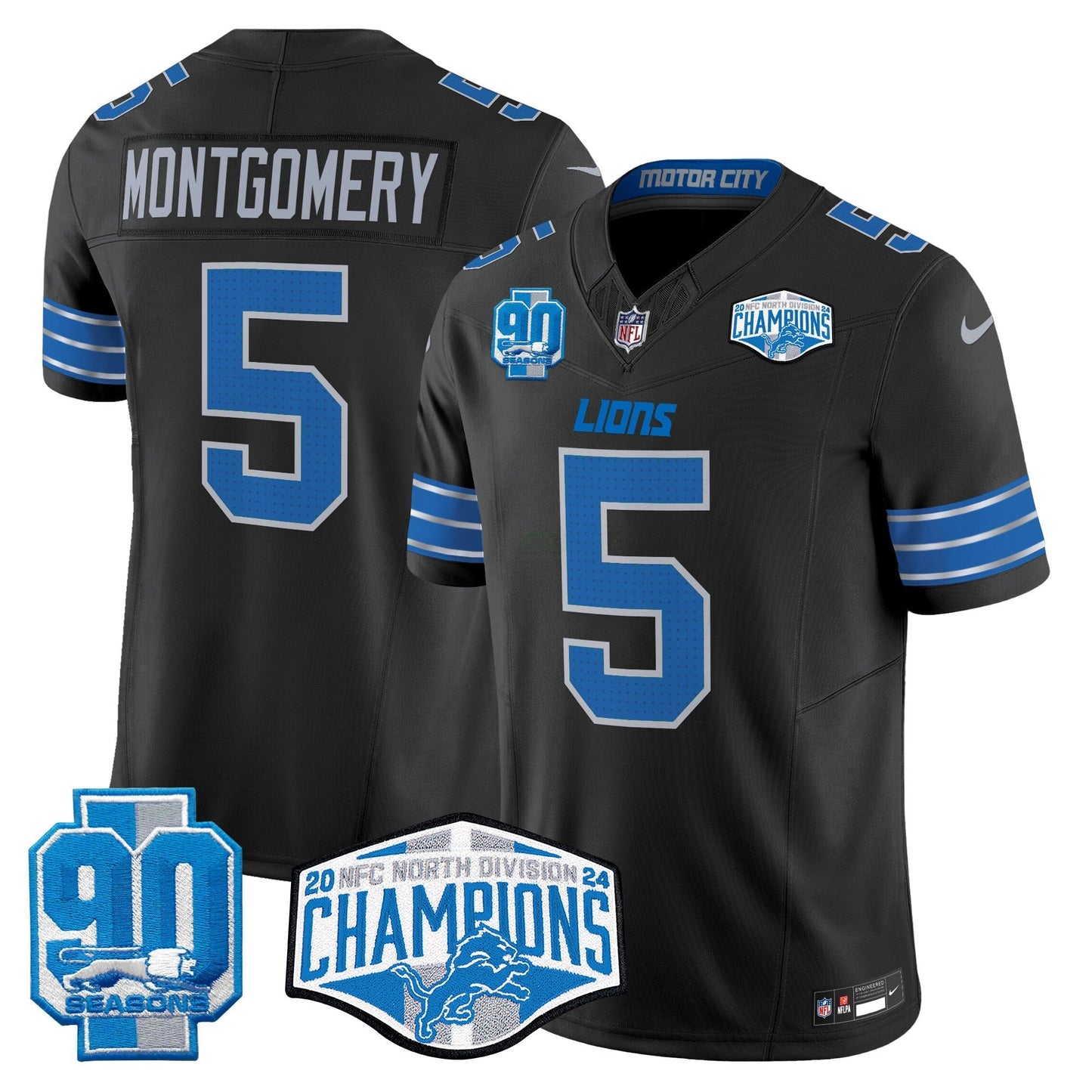 Camisa NFL Men’s Detroit 2024 NFC North Division Champions Patch Vapor Limited Jersey