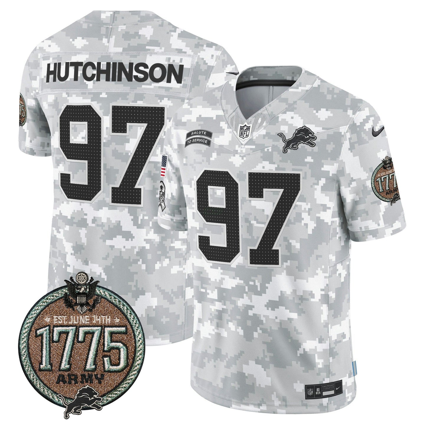 Camisa NFL Men’s Detroit 2024 Salute to Service Establishment Year Patch Vapor Limited Jersey