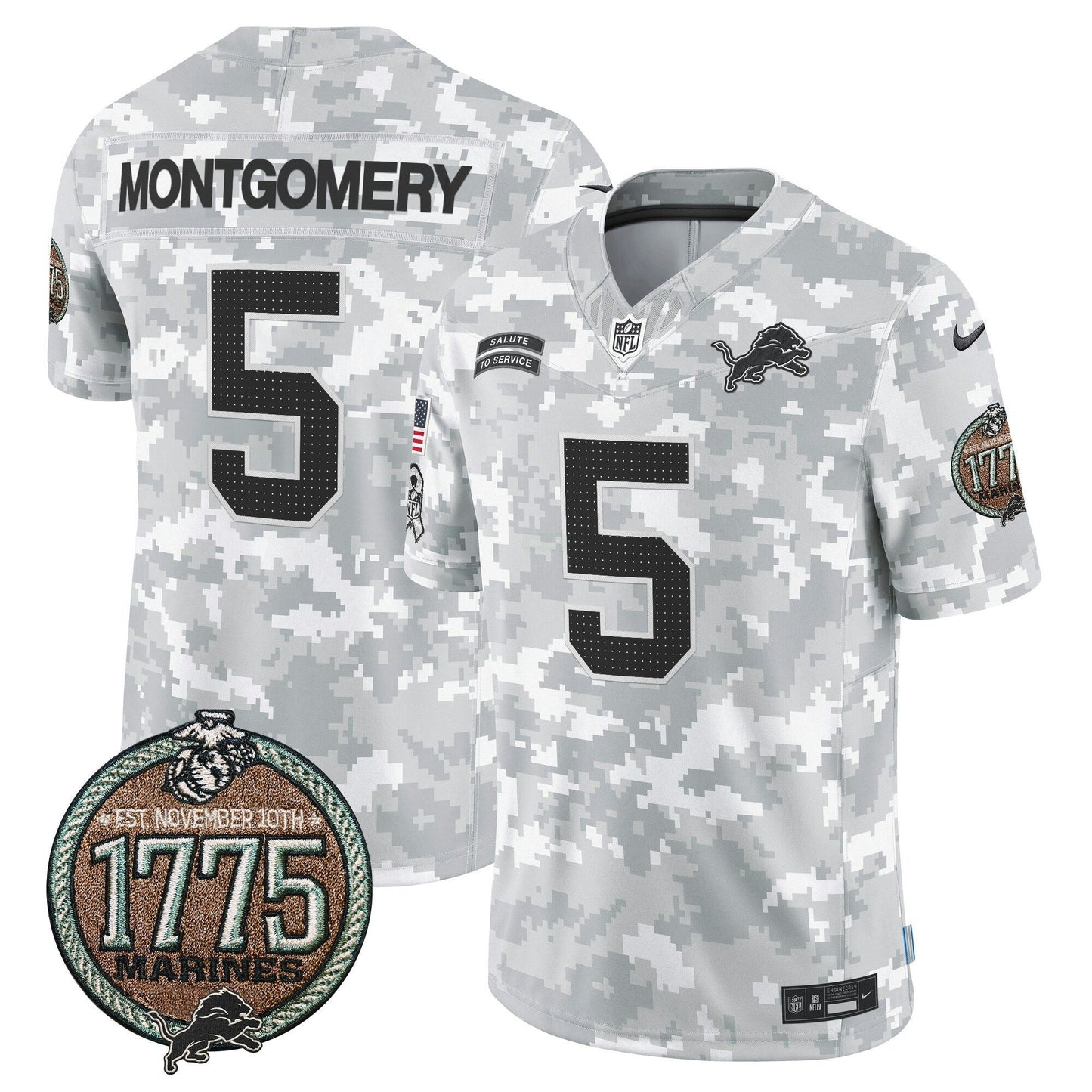 Camisa NFL Men’s Detroit 2024 Salute to Service Establishment Year Patch Vapor Limited Jersey