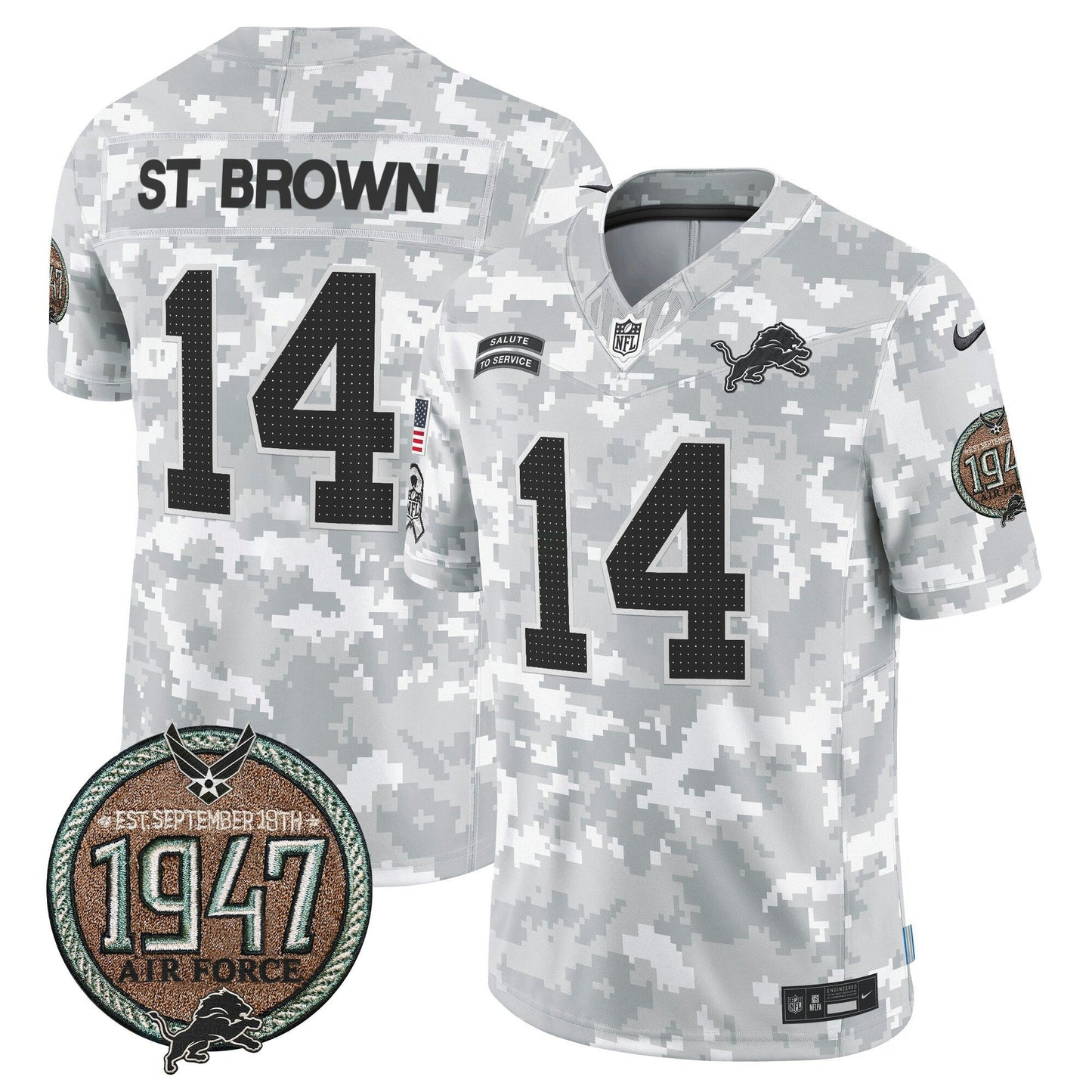 Camisa NFL Men’s Detroit 2024 Salute to Service Establishment Year Patch Vapor Limited Jersey