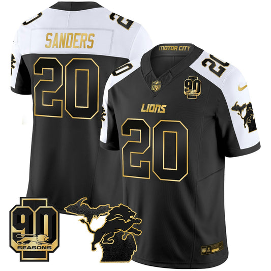 Camisa NFL Men’s Detroit 2025 Michigan & 90th Season Patch Dourada Vapor Limited Jersey