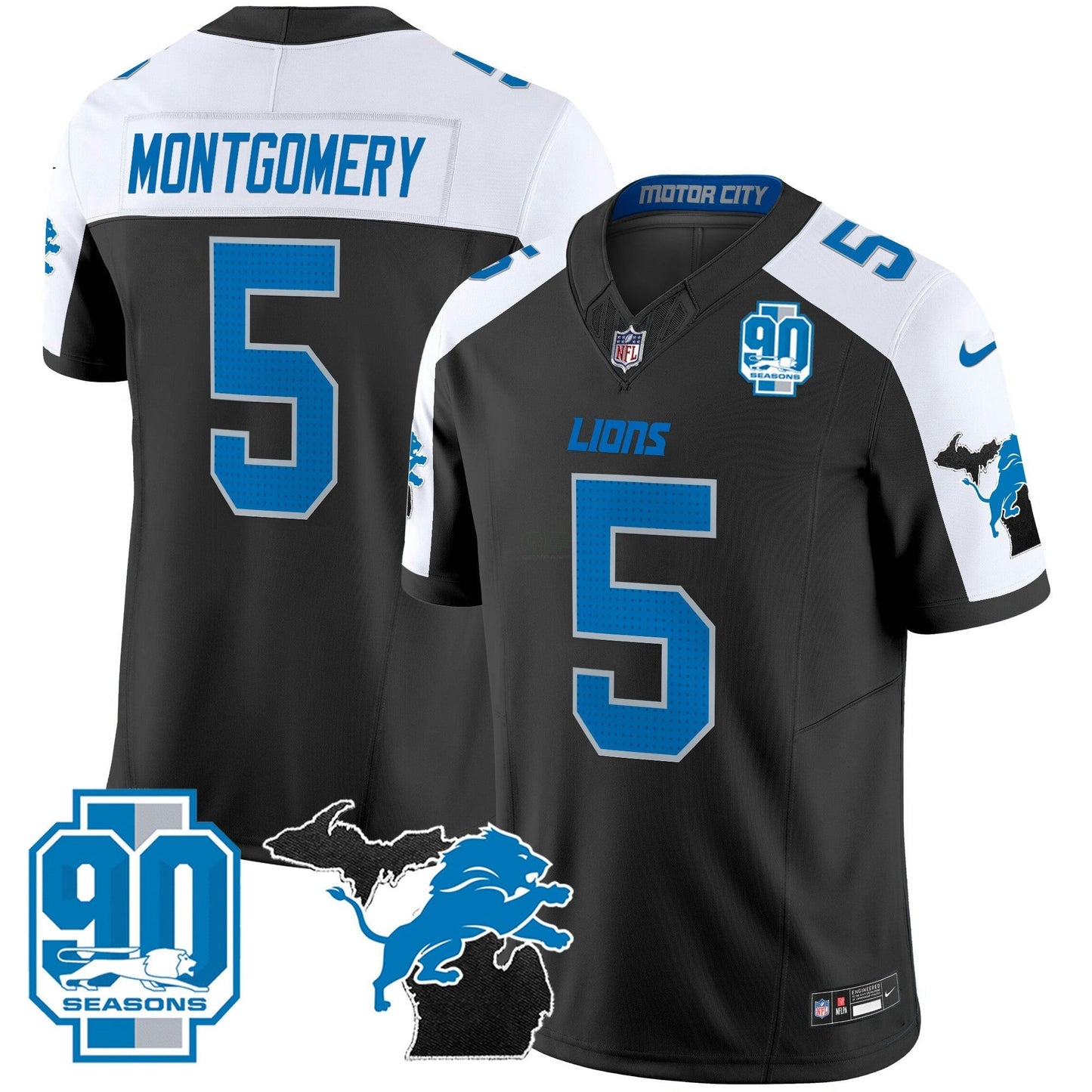Camisa NFL Men’s Detroit 2025 Michigan & 90th Year Patch Vapor Jersey