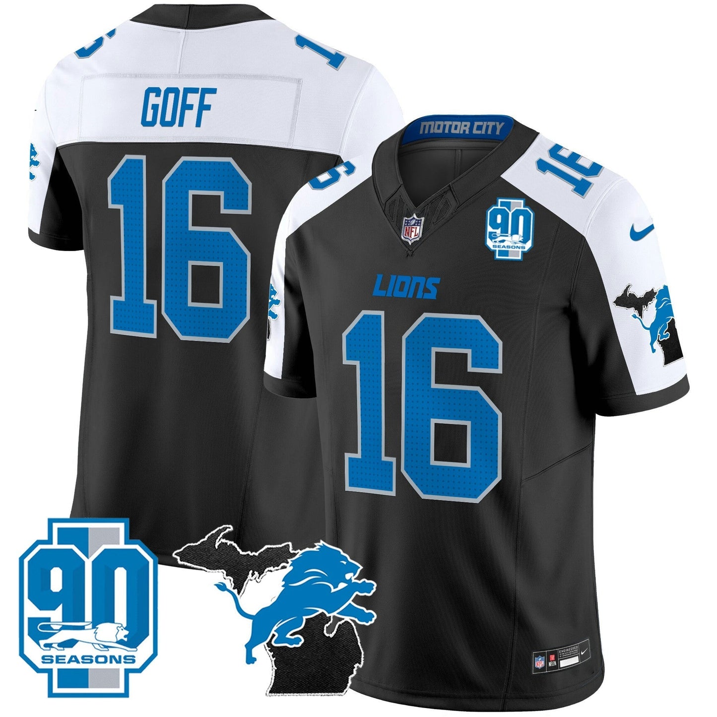 Camisa NFL Men’s Detroit 2025 Michigan & 90th Year Patch Vapor Jersey