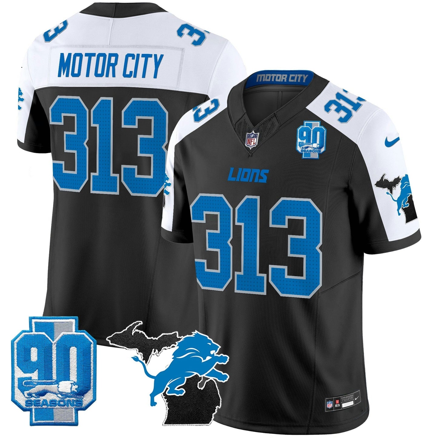 Camisa NFL Men’s Detroit 2025 Michigan & 90th Year Patch Vapor Jersey