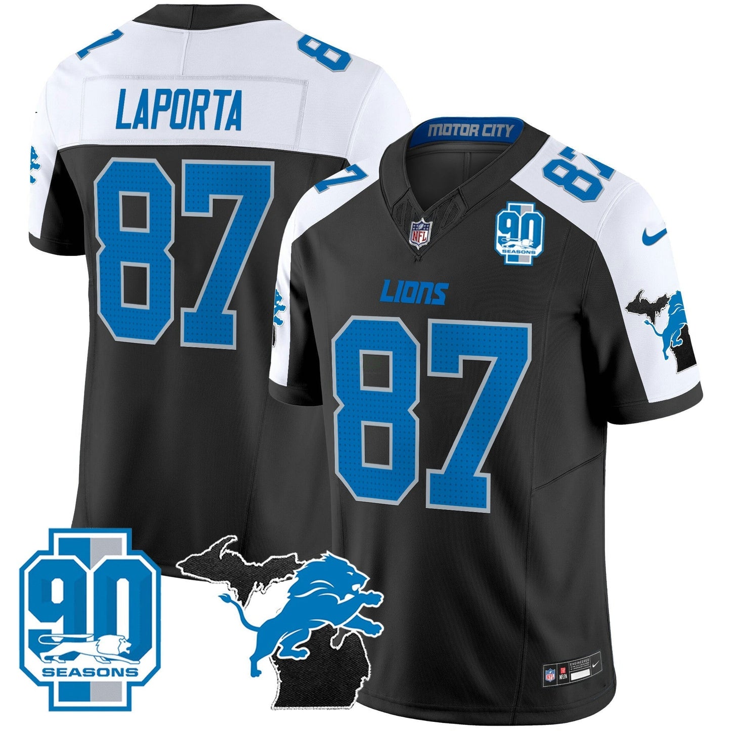 Camisa NFL Men’s Detroit 2025 Michigan & 90th Year Patch Vapor Jersey