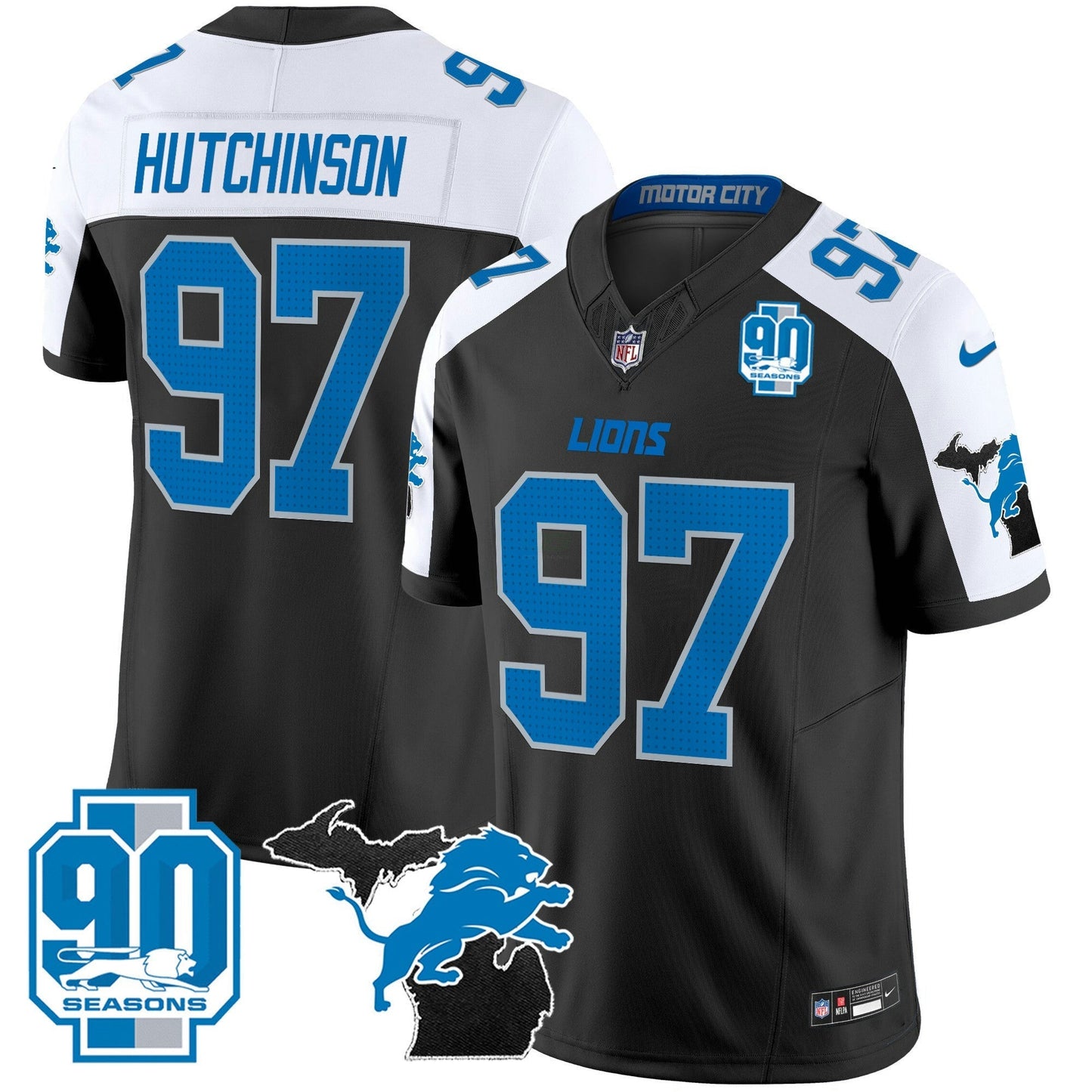 Camisa NFL Men’s Detroit 2025 Michigan & 90th Year Patch Vapor Jersey