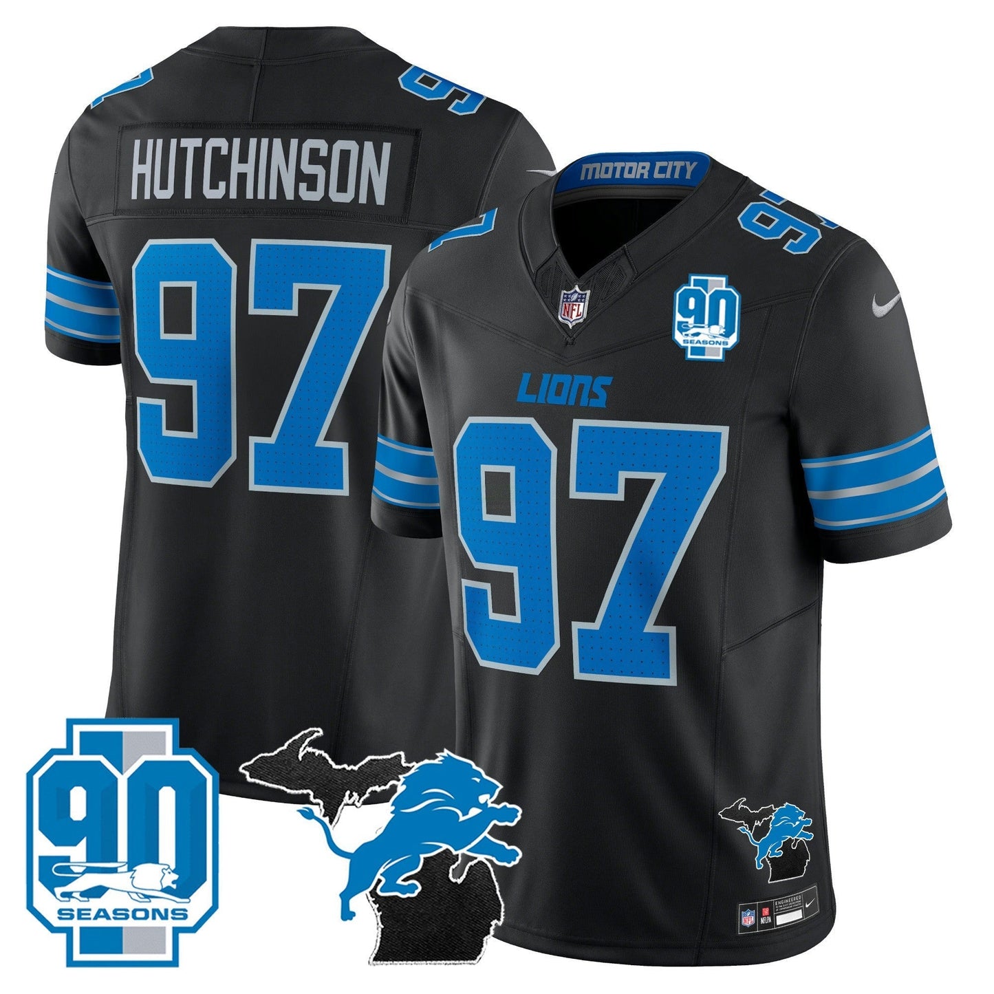 Camisa NFL Men’s Detroit 2025 Michigan & 90th Year Patch Vapor Jersey
