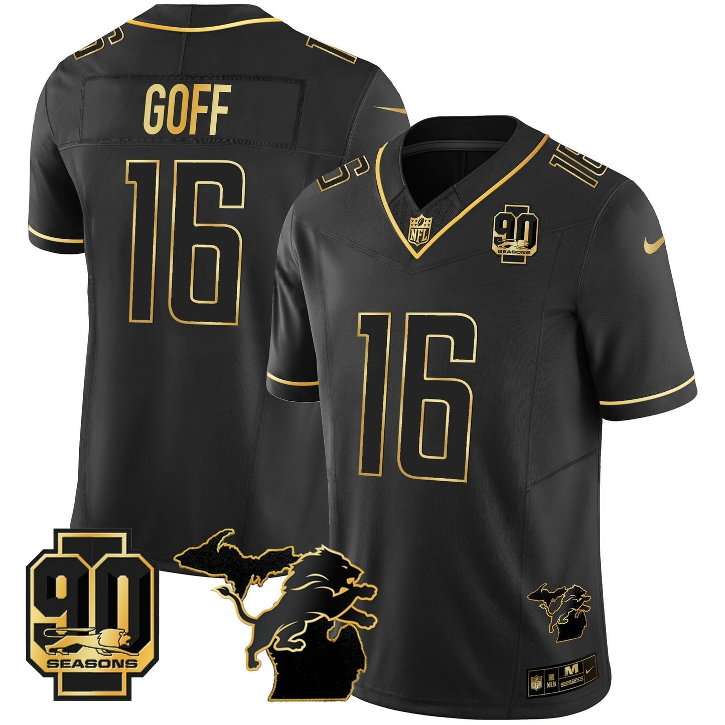 Camisa NFL Men’s Detroit 90th Year & Michigan Patch Dourada Vapor Jersey