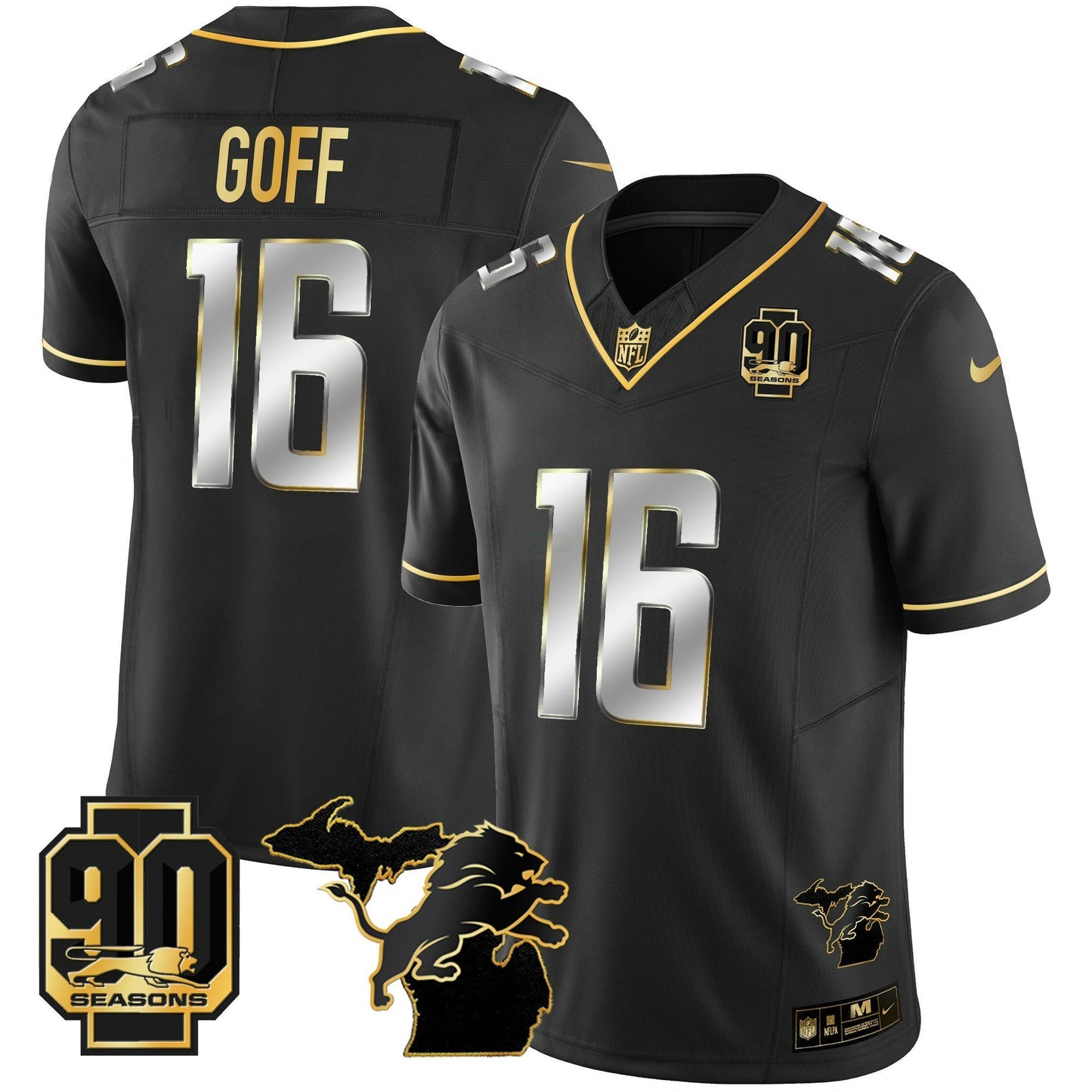 Camisa NFL Men’s Detroit 90th Year & Michigan Patch Dourada Vapor Jersey