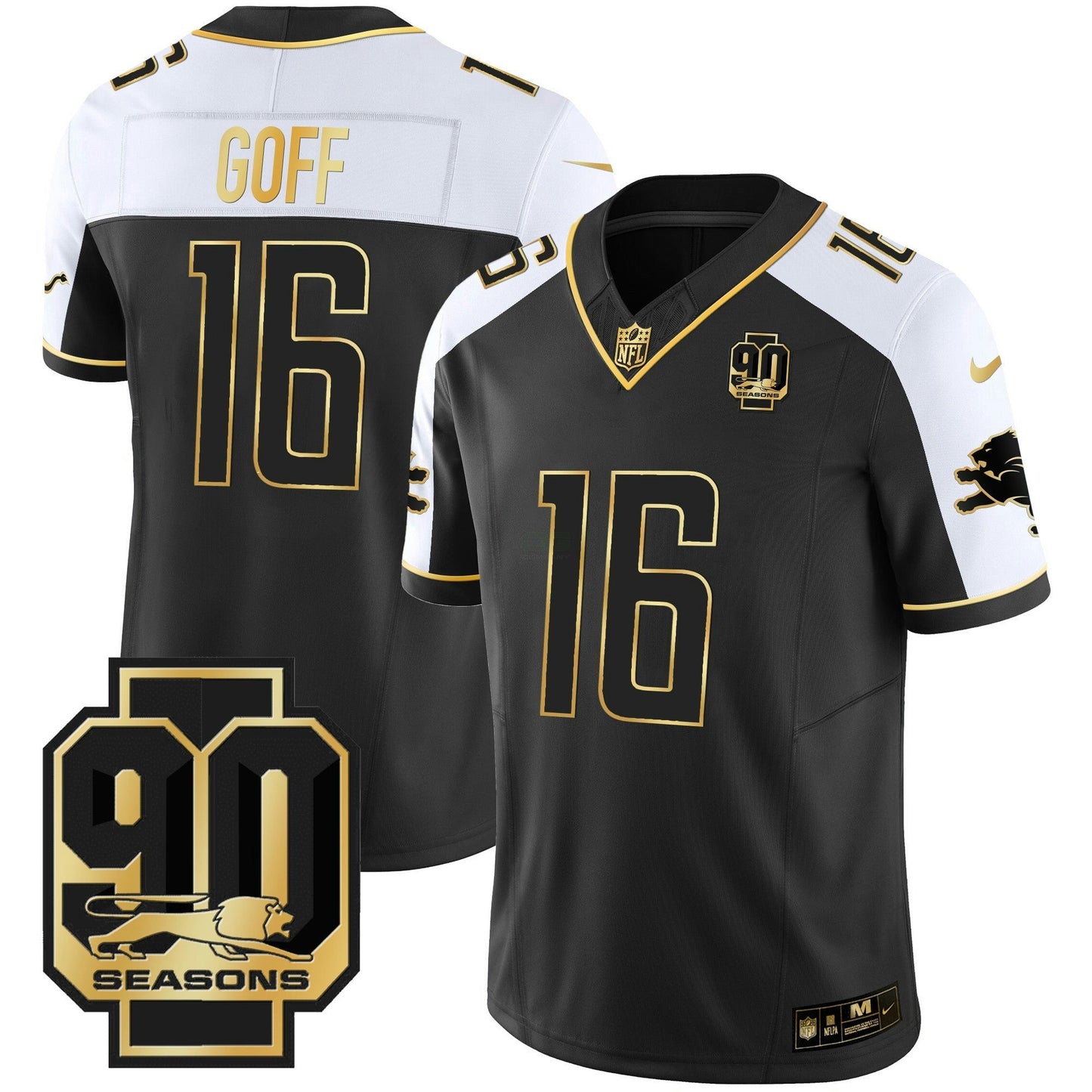 Camisa NFL Men’s Detroit 90th Year Patch Dourada Jersey