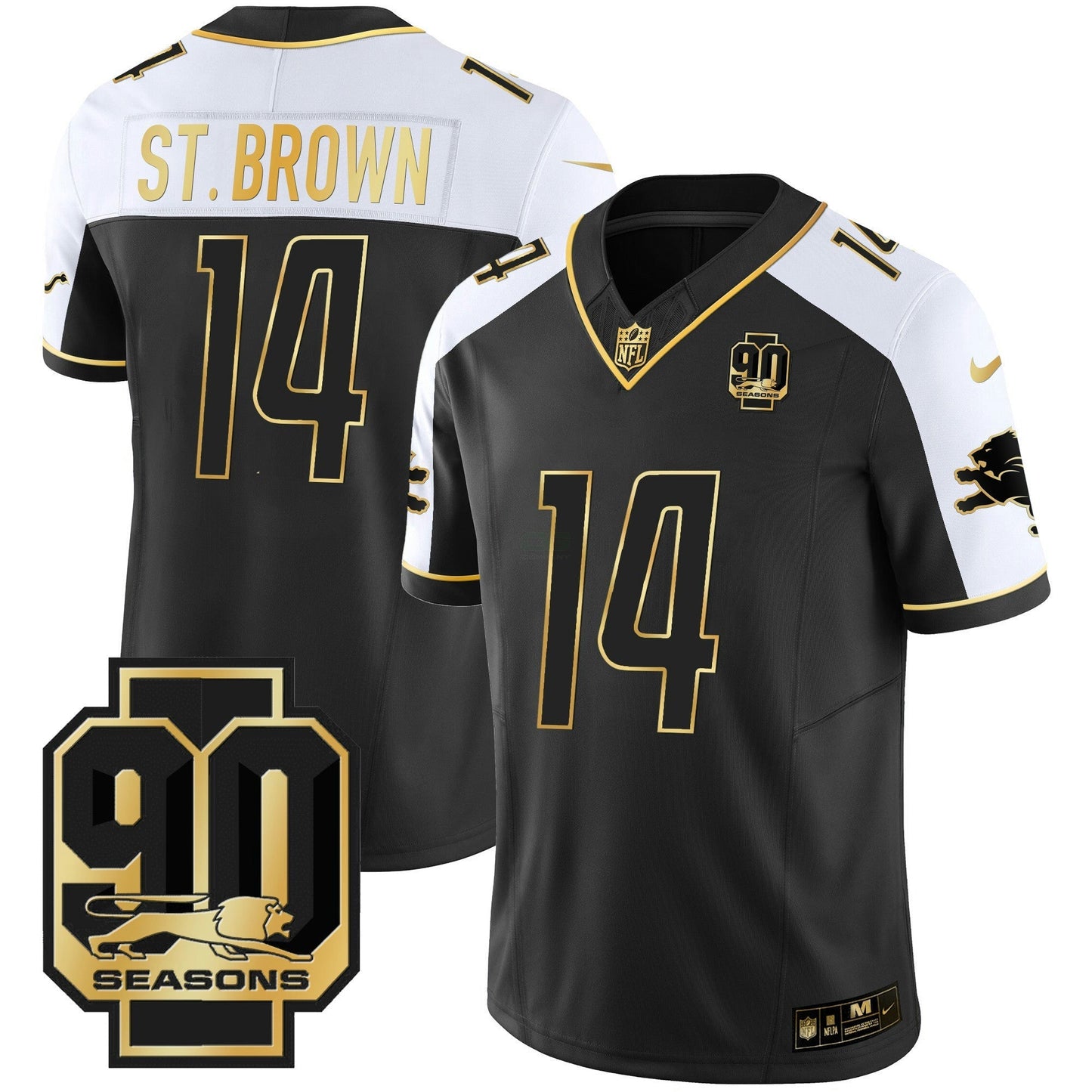 Camisa NFL Men’s Detroit 90th Year Patch Dourada Jersey